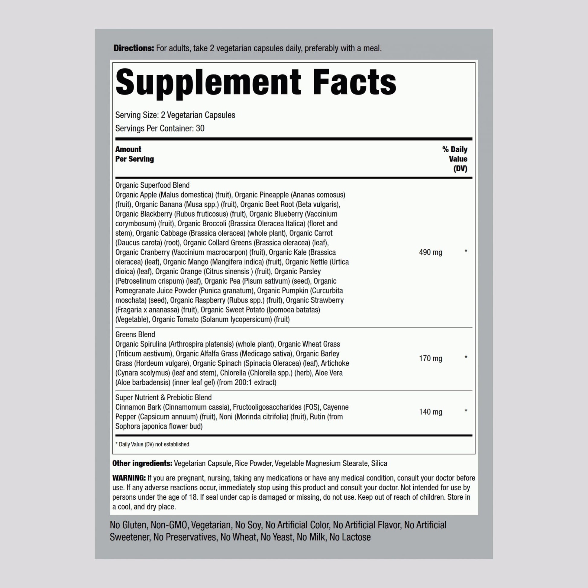 Piping Rock Fruits and Veggies Supplement | 60 Capsules | Superfood Fruit and Vegetables Vitamins | with Prebiotic Blend | Vegetarian Formula | Non-GMO, Gluten Free Piping Rock Au supplements