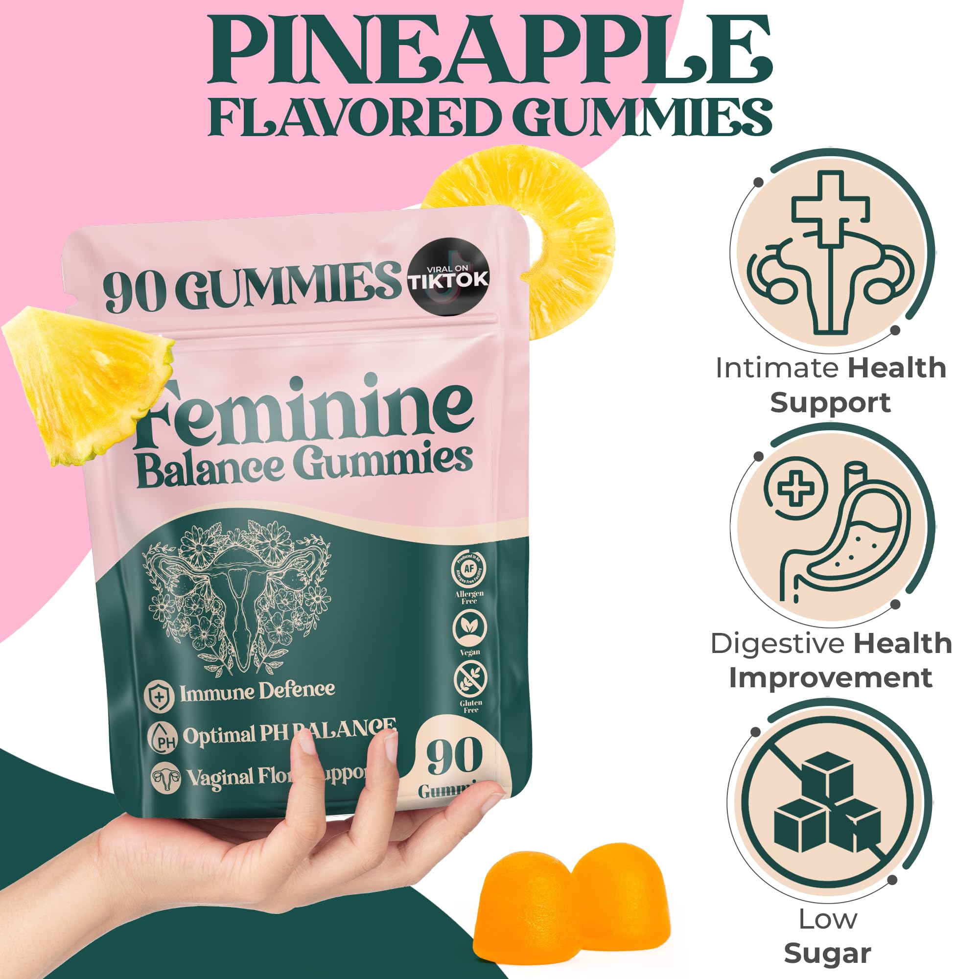 ORGANIC UPLIFT Premium Feminine Balance Gummies - for Women’s Health & Wellness - Immune Support - Vegan, Gluten-Free - Hawaiian Pineapple - 90 Gummies - 45 Servings ORGANIC UPLIFT Au supplements