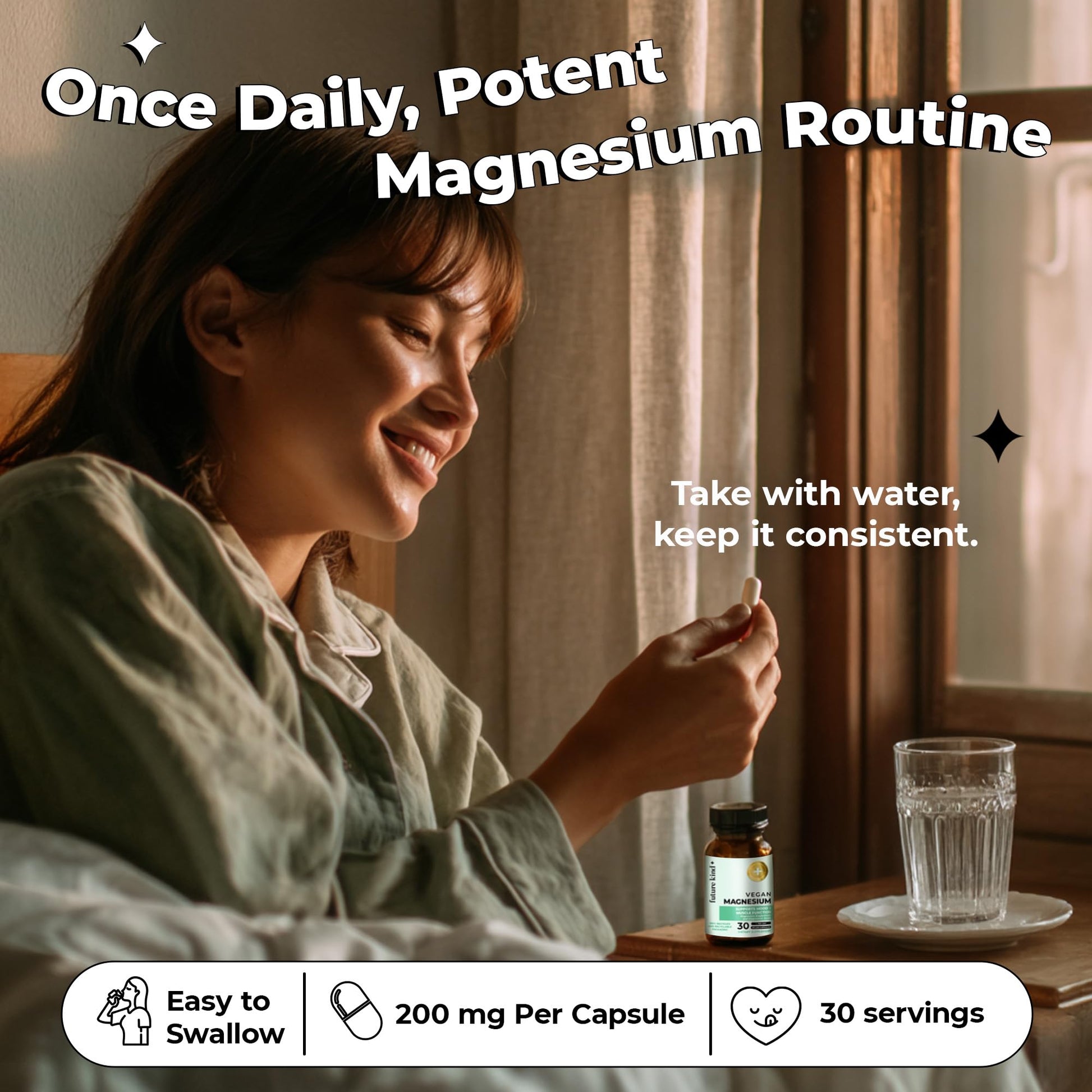 Future Kind Magnesium Glycinate, Supports Muscle and Nerve Function, High Absorption Chelated Magnesium Supplement, Nightly Calm, Energy & Metabolism, Highly Bioavailable & Potent - 30 Vegan Capsules Future Kind Au supplements