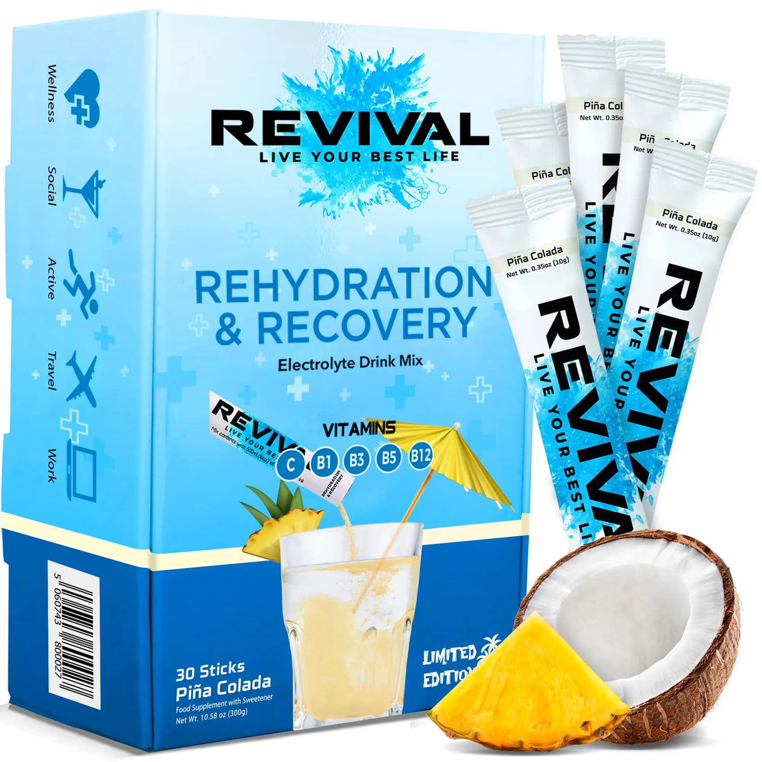 Revival Rapid Rehydration, Electrolytes Powder - High Strength Vitamin C, B1, B3, B5, B12 Revival Shots Au supplements
