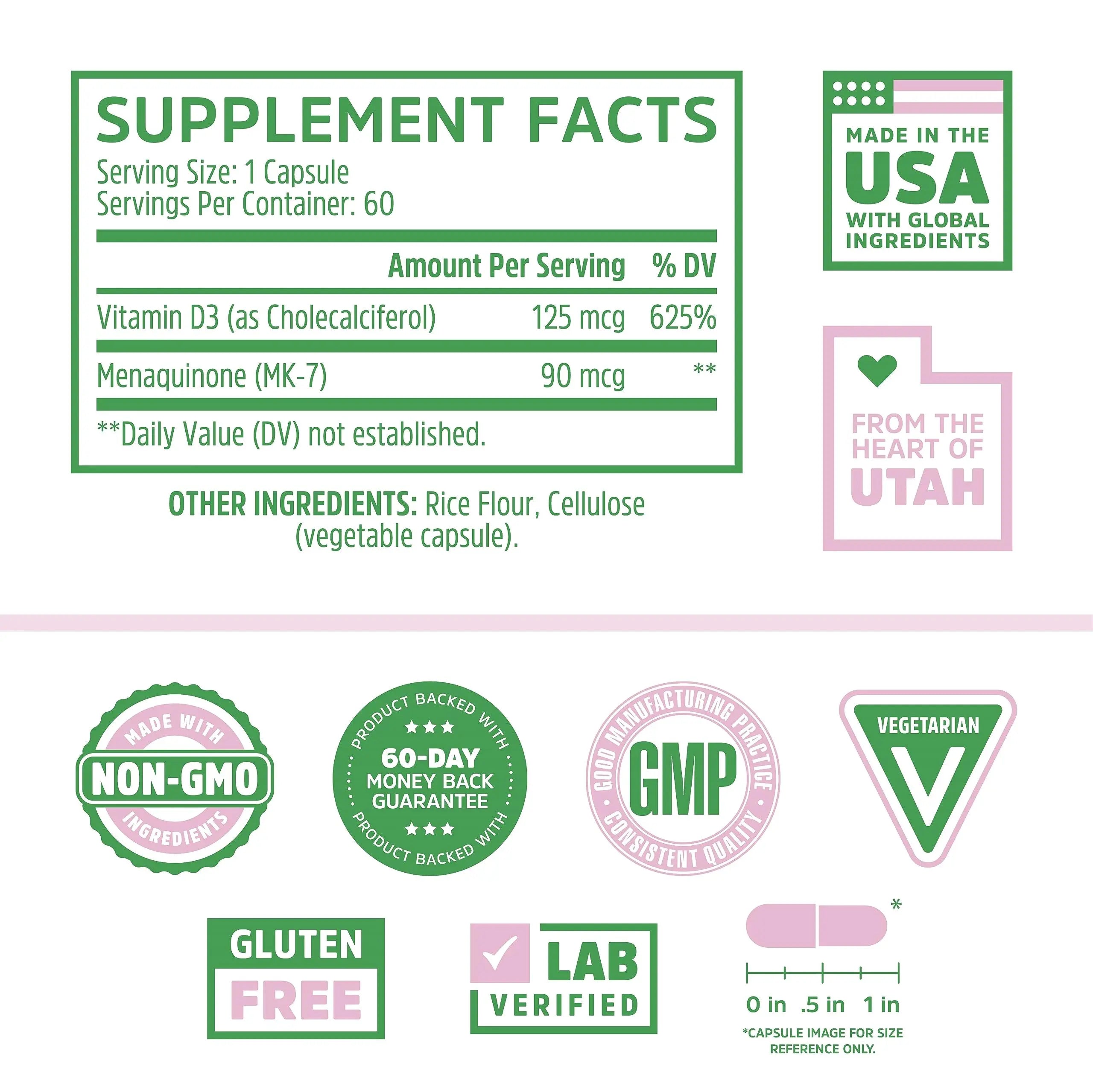 Zhou Nutrition Vitamin D3 K2, Bone and Heart Health Formula 5000 IU Vitamin D3 & 90 mcg Zhou Nutrition Au supplements