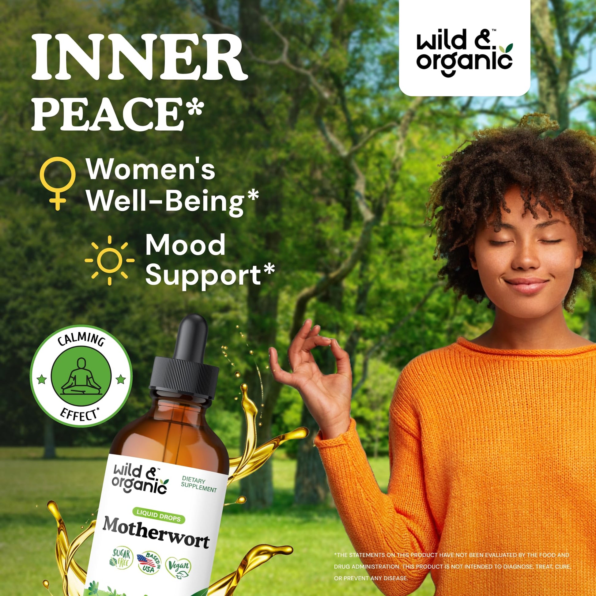 Wild & Organic Motherwort Tincture - Good Mood, Calmness, Overall Support - Supplements for Women with Motherwort Herb - Vegan, Sugar & Alcohol-Free Extract Drops - 4 fl oz Wild & Organic Au supplements