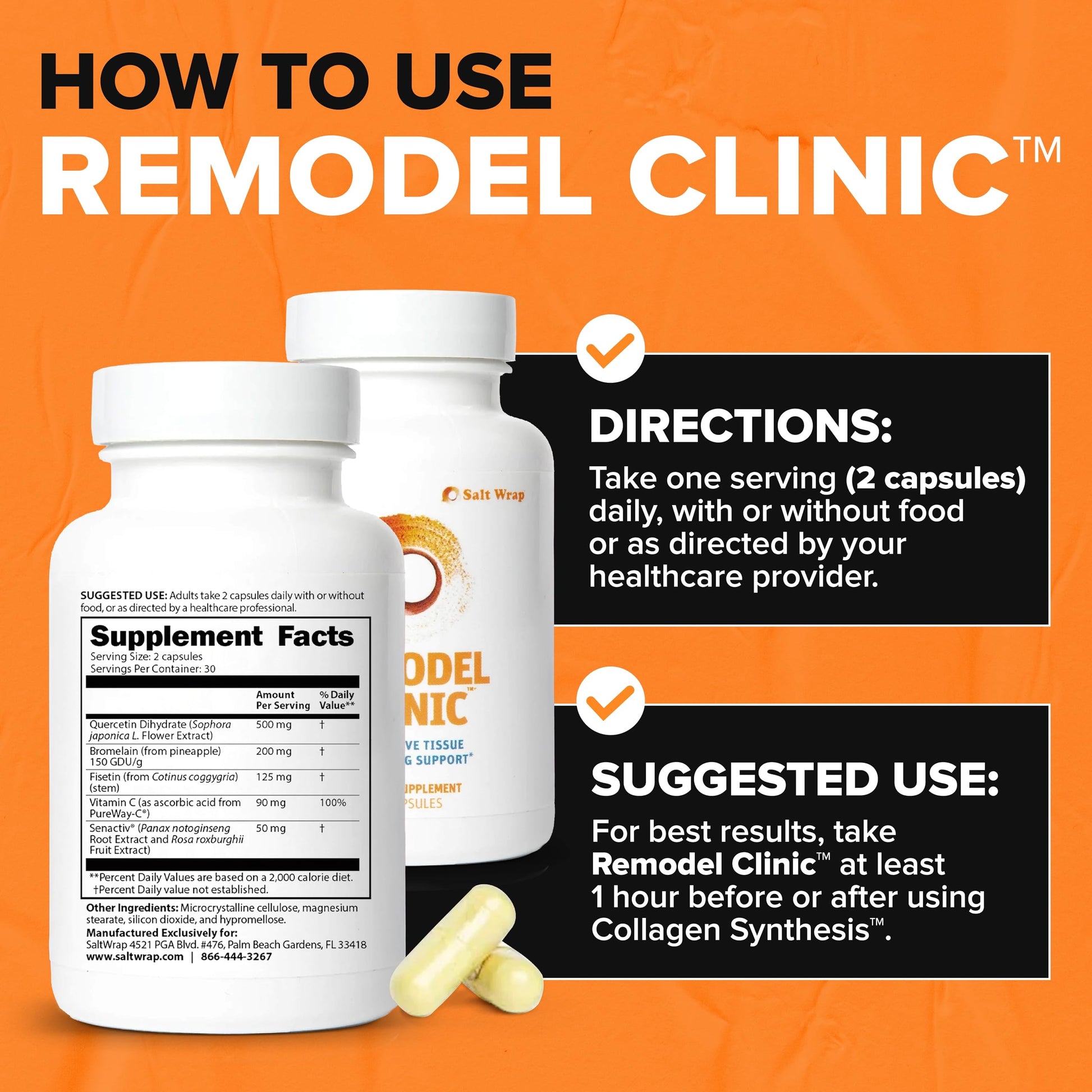 SaltWrap Remodel Clinic - Joint Remodeling Supplement for Senescent Cell Removal and Scar Tissue - Improve Mobility, Reduce Connective Tissue Stiffness - Fisetin, Quercetin, Bromelain - 60 Capsules SaltWrap Au supplements