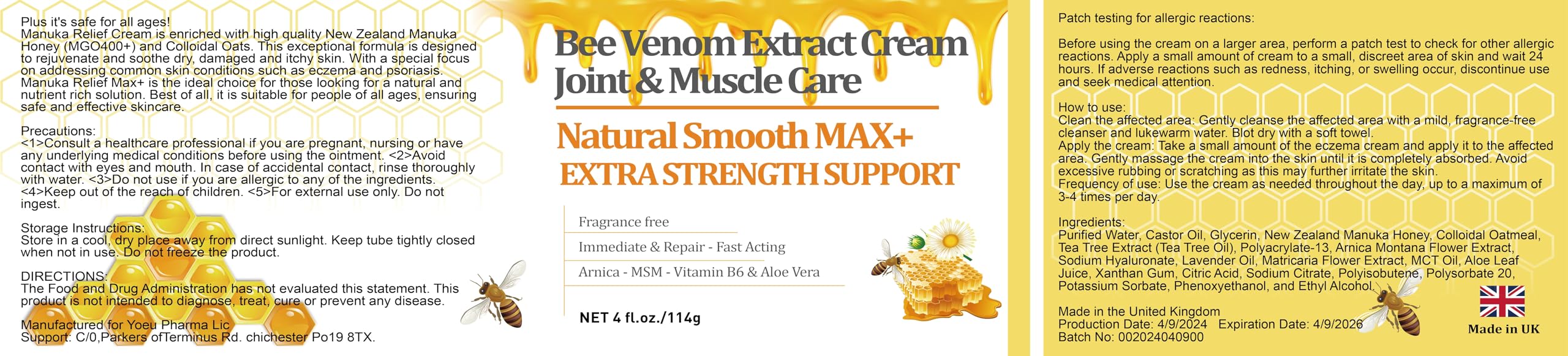 HIKCOSLLY New Zealand Bee Venom Cream, High Strength Recovery Muscle Joint Cream, Natural Organic, Soothe Back, Neck, Hands, Feet, Shoulder, Leg, Knee, Ankle Pain HIKCOSLLY Au supplements