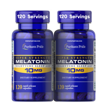 Puritan's Pride Premium Super Strength Melatonin 10mg Sleep Aid, Dietary Supplement for Sound, Restful, & Longer Sleep Support, 4 Month Supply,