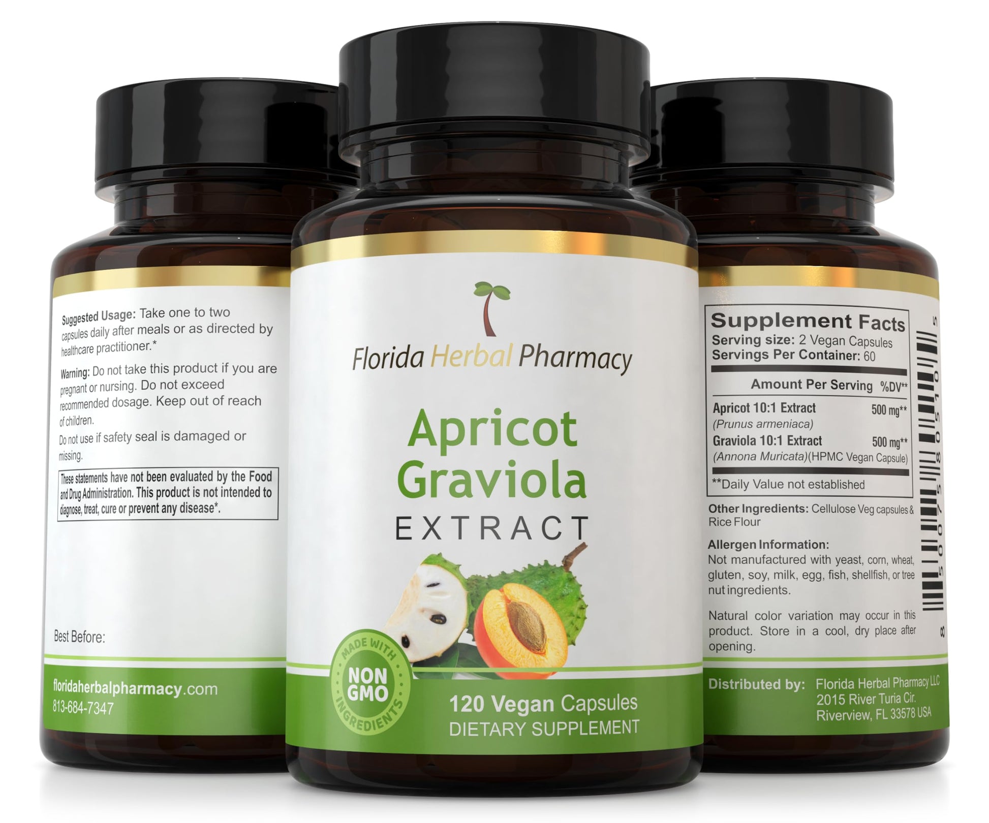 Florida Herbal Pharmacy, Apricot-Graviola Supplement Capsules 10:1 (120 Capsules), 1000 mg Serving (Pack of 1) Florida Herbal Pharmacy Au supplements