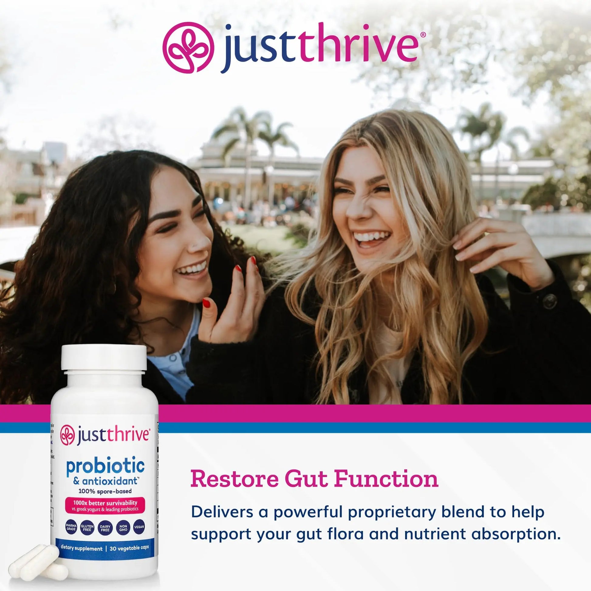 Just Thrive Probiotic & Antioxidant Supplement - 100% Spore-Based Digestive and Immune Support - Gluten Free, 30 Caps Just Thrive Au supplements