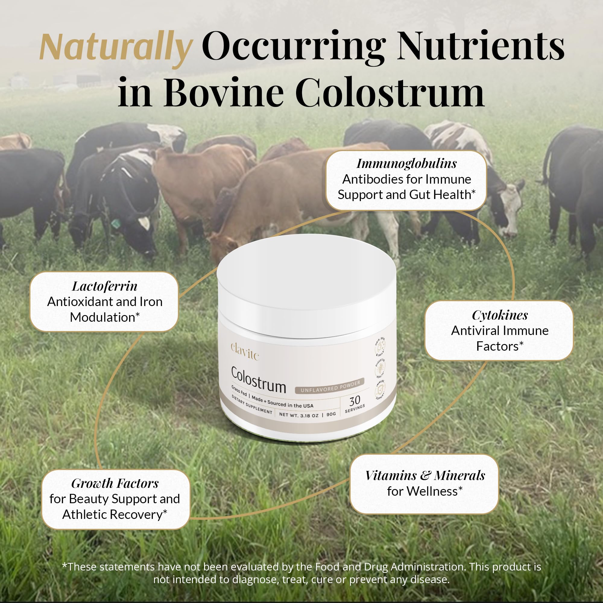 Elavite Bovine Colostrum Powder (Unflavored) Grass Fed Colostrum Supplement for Gut Health, Immune Support Healthy Hair, Skin & Nails - 30 Servings Elavite Au supplements
