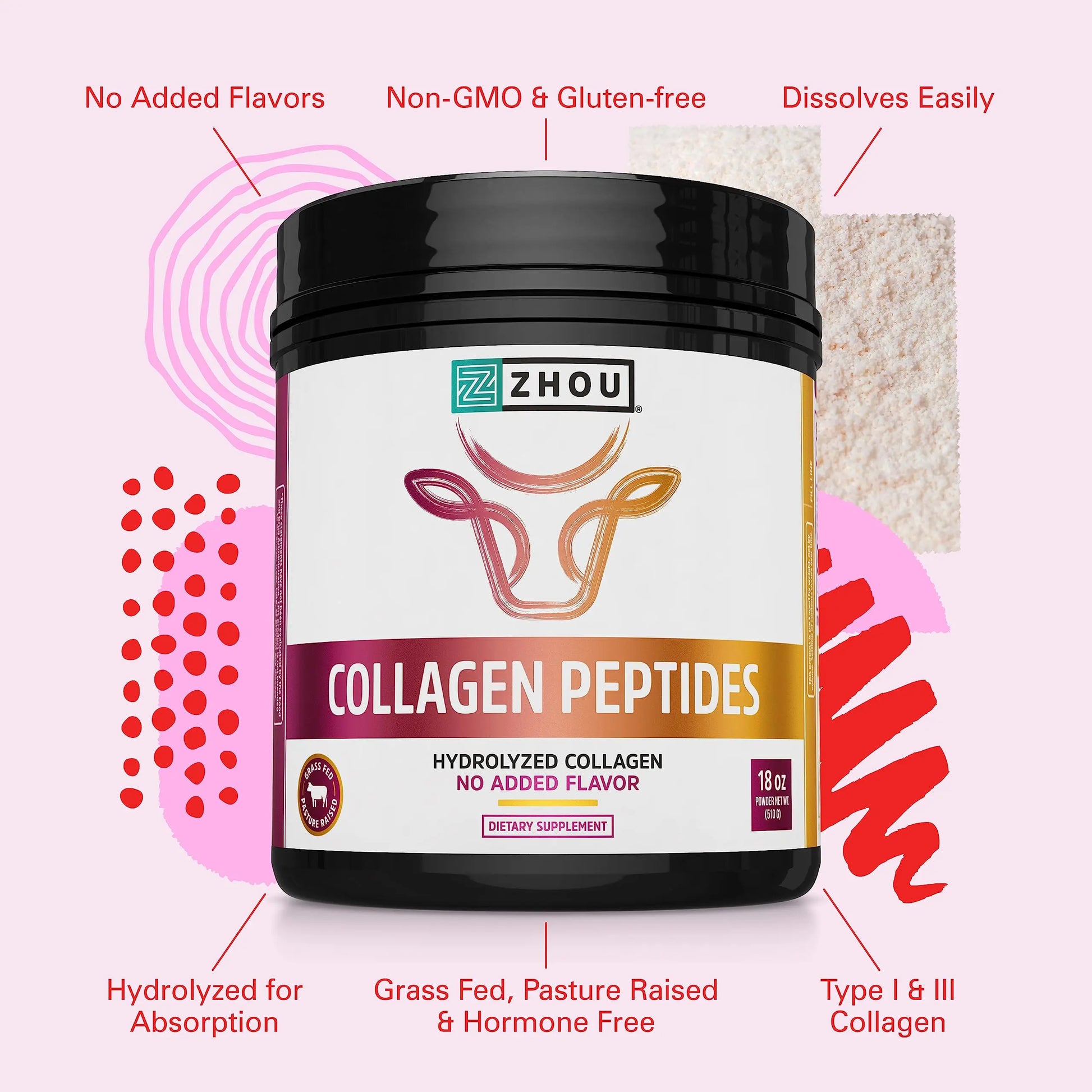 Zhou Collagen Peptides Hydrolyzed Protein Powder – Grass Fed, Pasture Raised, Unflavored Zhou Nutrition Au supplements