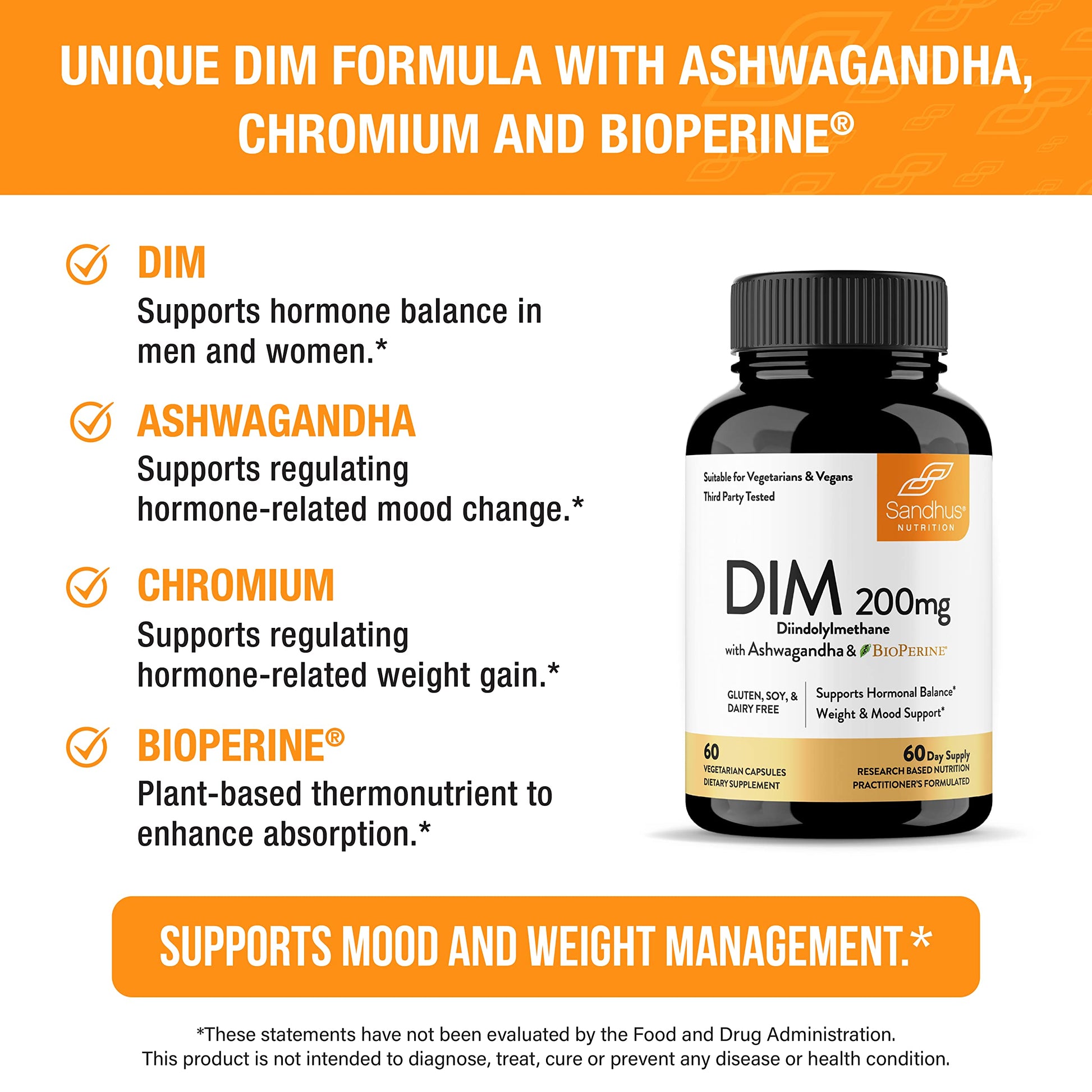 Sandhu's DIM Supplement 200 mg -60 Capsules - Diindolymethane with Ashwagandha & Bioperine Hormone Balance for Women & Men, Hormonal Acne Supplements Sandhu's Au supplements