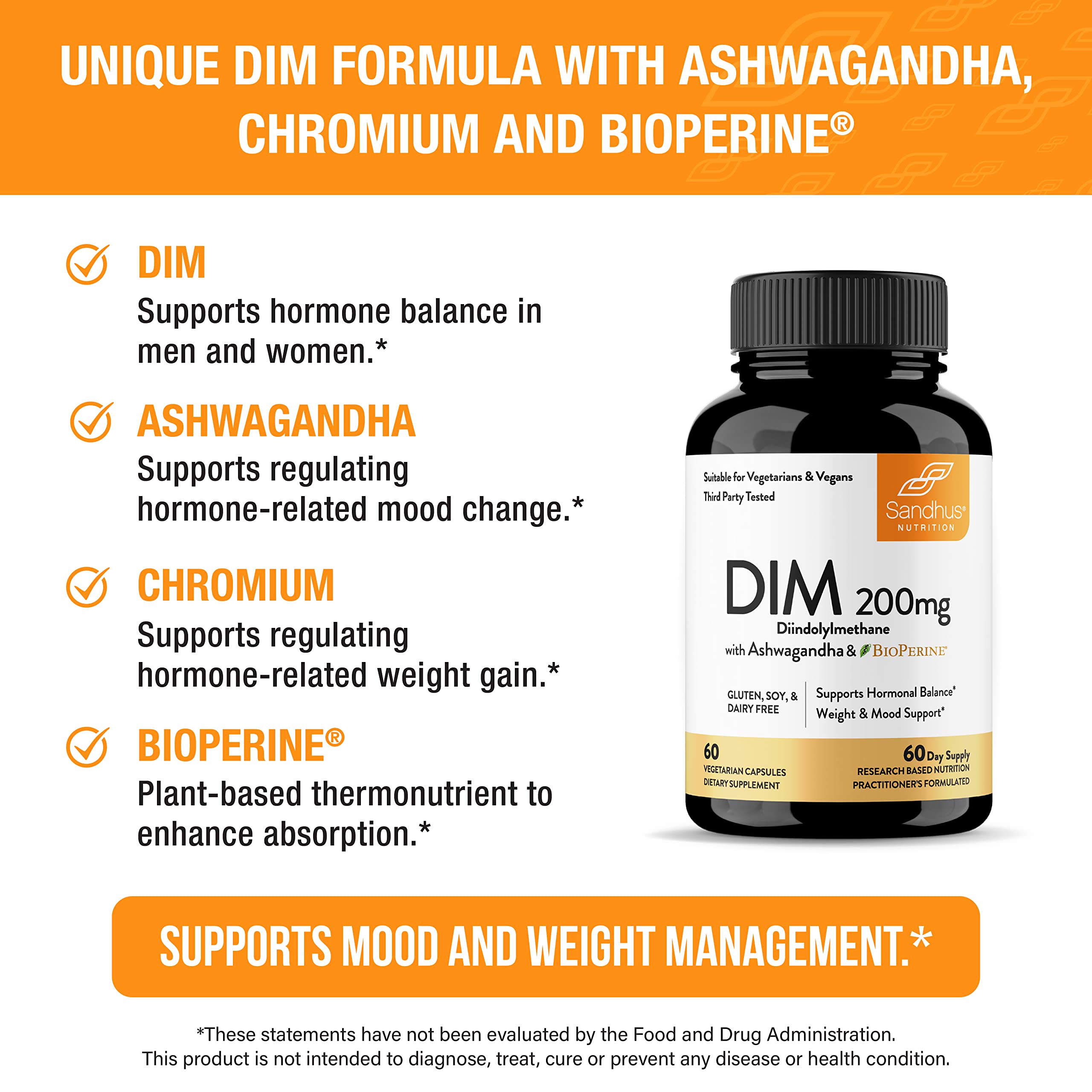 Sandhu's DIM Supplement 200 mg -60 Capsules - Diindolymethane with Ashwagandha & Bioperine Hormone Balance for Women & Men, Hormonal Acne Supplements Sandhu's Au supplements