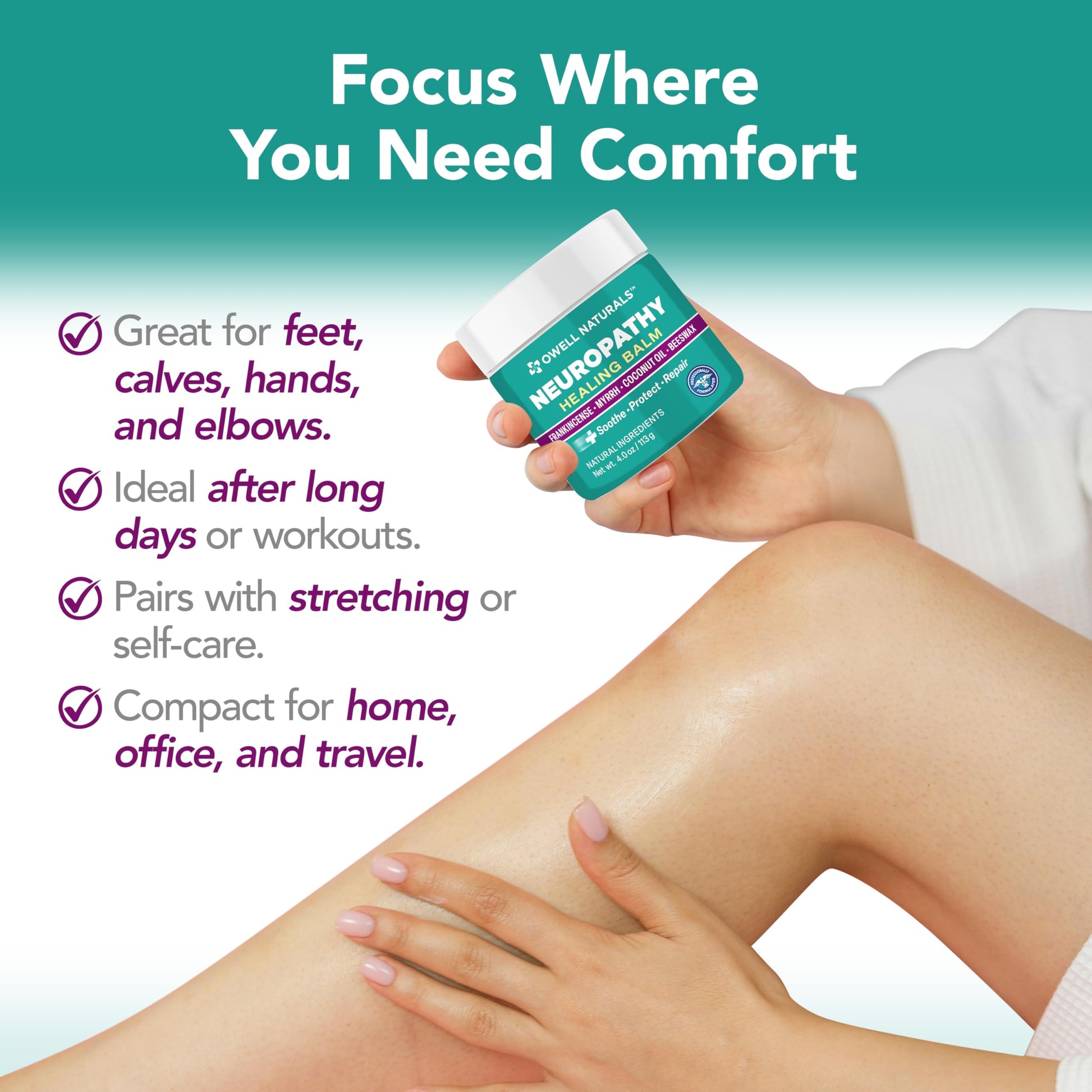 Owell Naturals Neuropathy Balm for Feet, Muscles & Joints – Long Lasting Comfort Formula with Frankincense, Myrrh, Coconut Oil, Beeswax – Fast Absorbing Botanical Skin Care, 2 oz Owell Naturals Au supplements