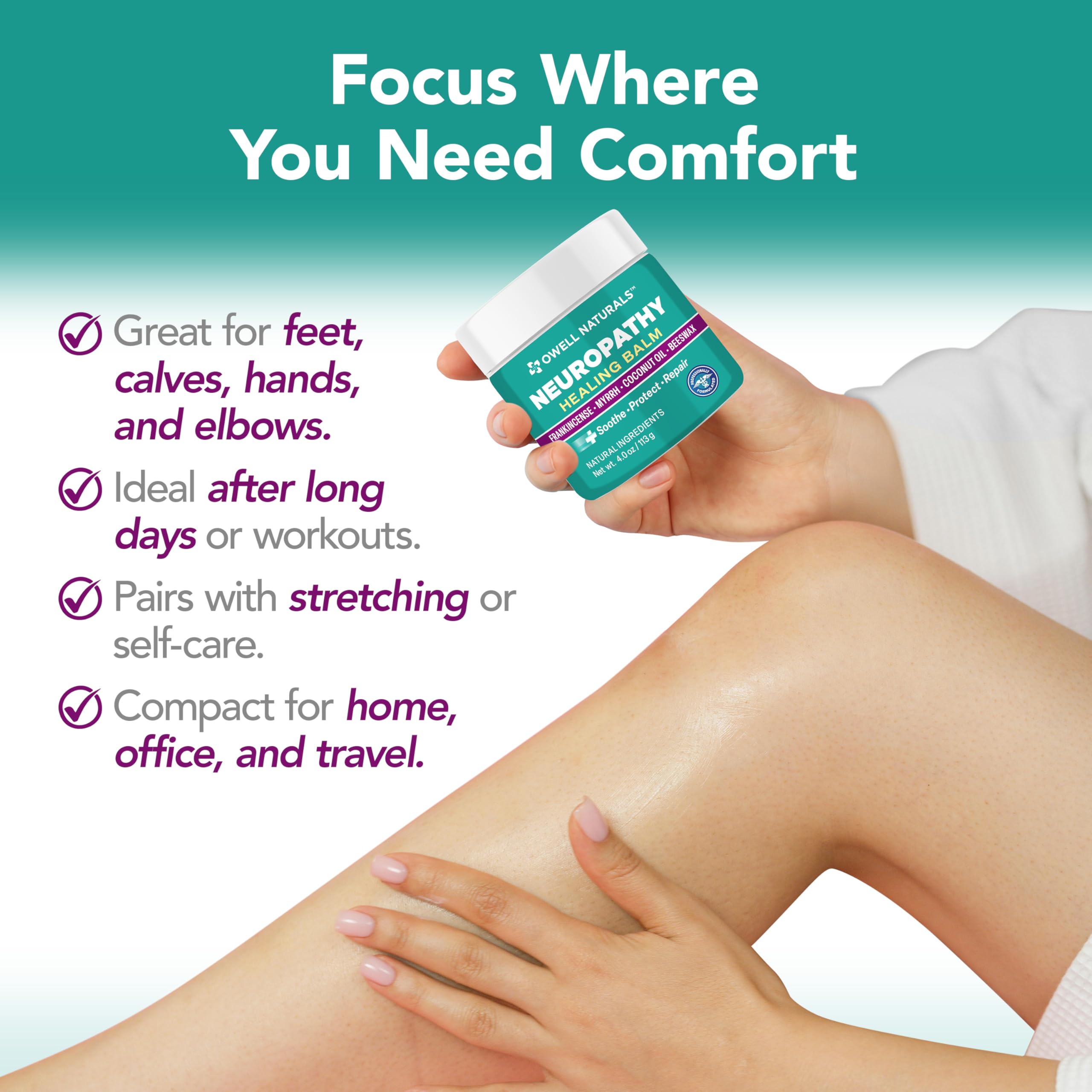 Owell Naturals Neuropathy Balm for Feet, Muscles & Joints – Long Lasting Comfort Formula with Frankincense, Myrrh, Coconut Oil, Beeswax – Fast Absorbing Botanical Skin Care, 2 oz Owell Naturals Au supplements