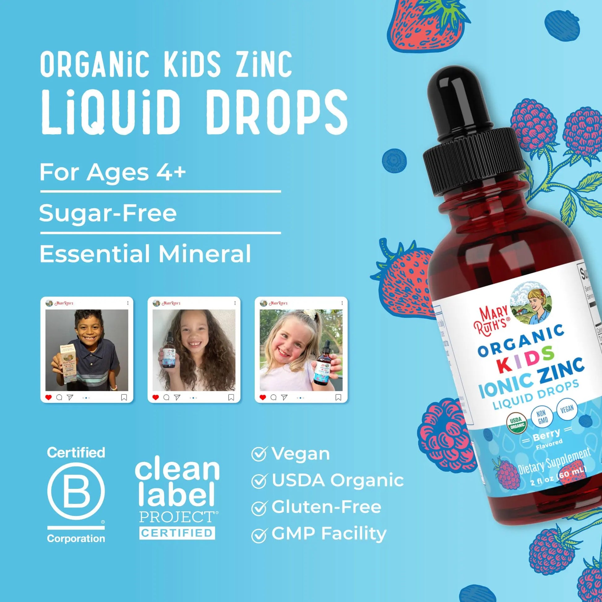 MaryRuth Organics Zinc Supplement for Immune Support, Immune Support Supplement for Kids, Ages 4-13, Zinc Sulfate, Vegan, USDA Organic, Glycerin Based, 2 Fl Oz MARYRUTH'S Au supplements
