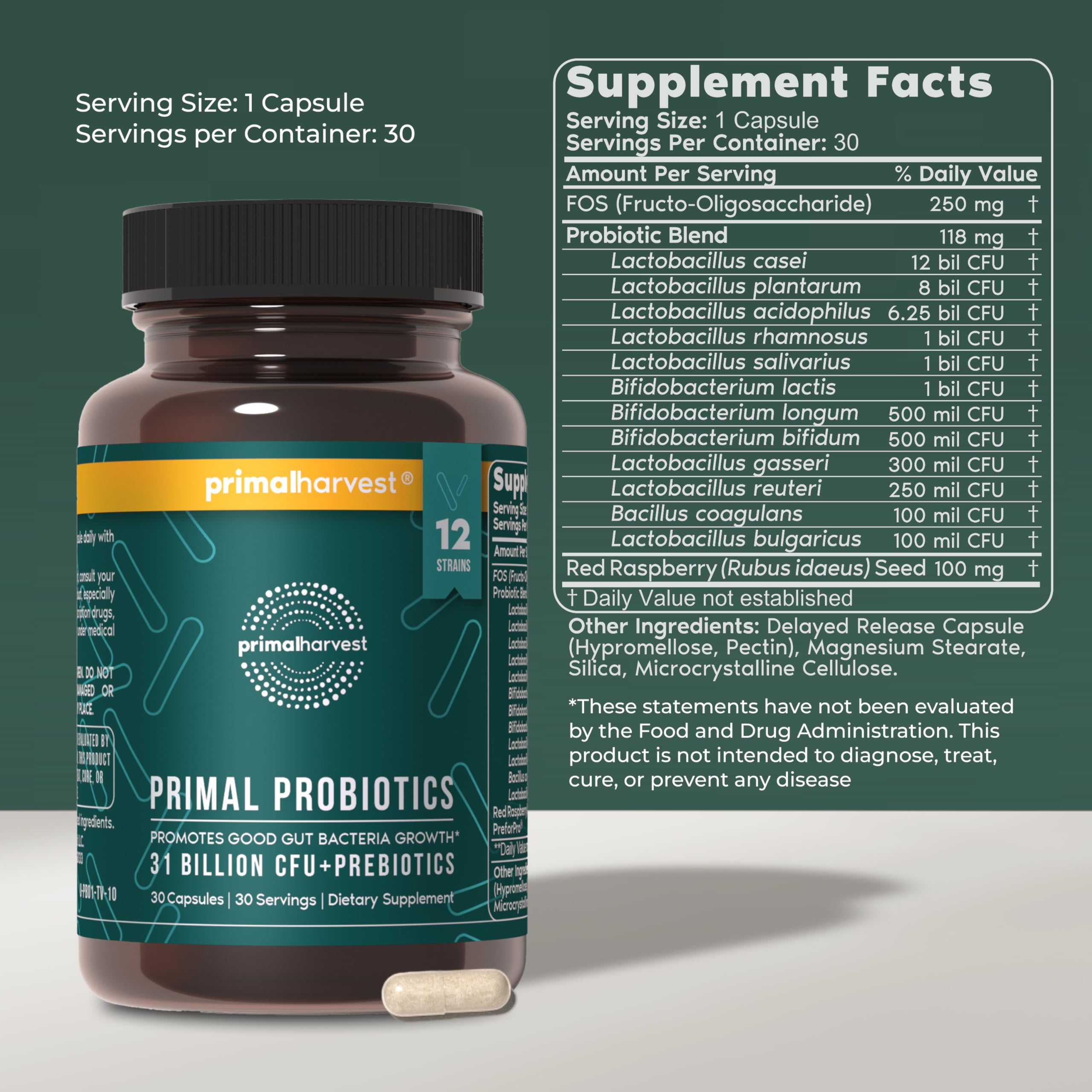 Primal Harvest Probiotics for Women and Men Shelf-Stable with Prebiotics Daily Supplement for Adults 60 Capsules (2 Pack) Primal Harvest Au supplements