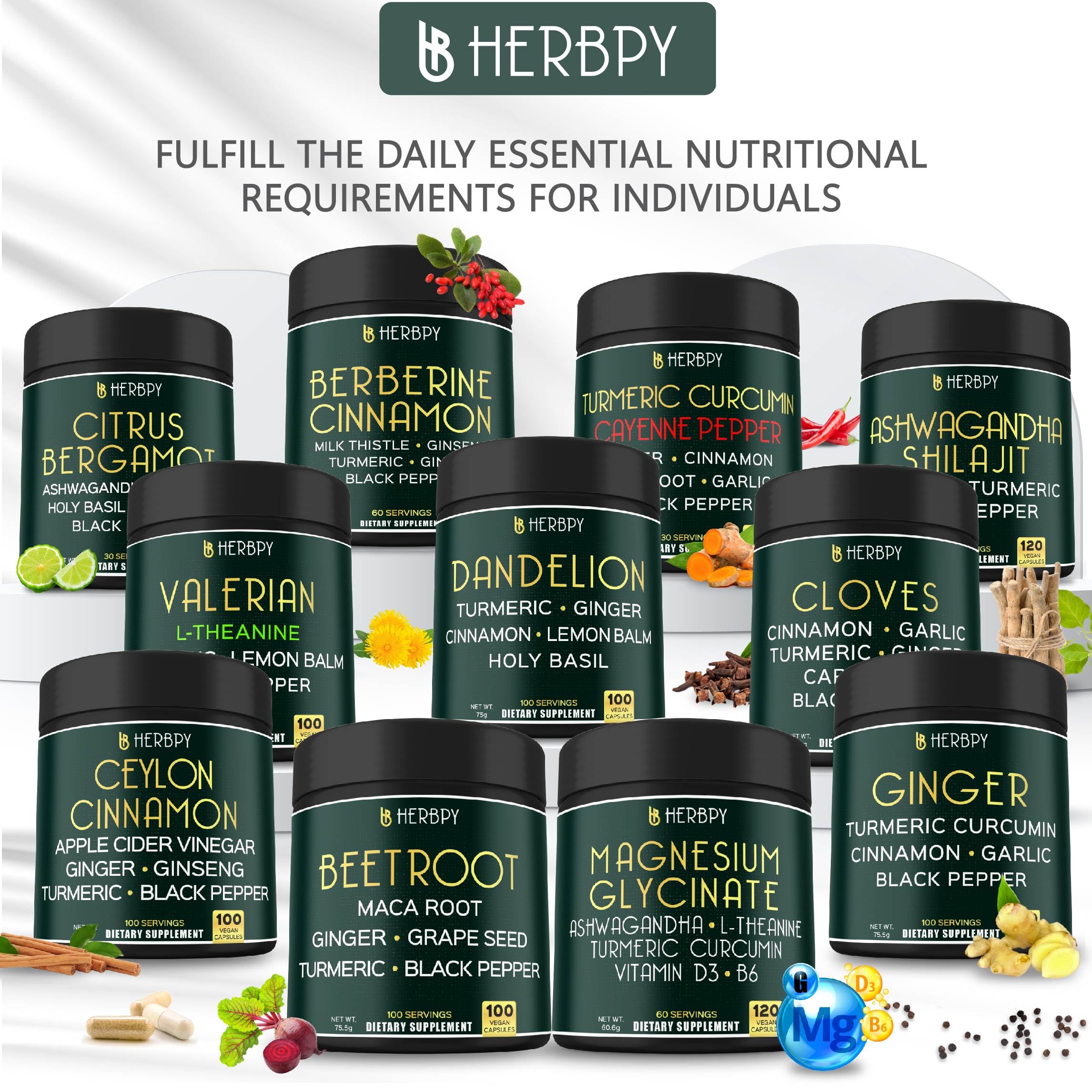 Herbpy 7in1 Clove Supplement Rich in Vitamins & Minerals Supports Digestion, Immune & Heart Health with Cinnamon, Turmeric, Ginger, Cardamom, Garlic & Black Pepper - 100 Vegan Capsules Herbpy Au supplements
