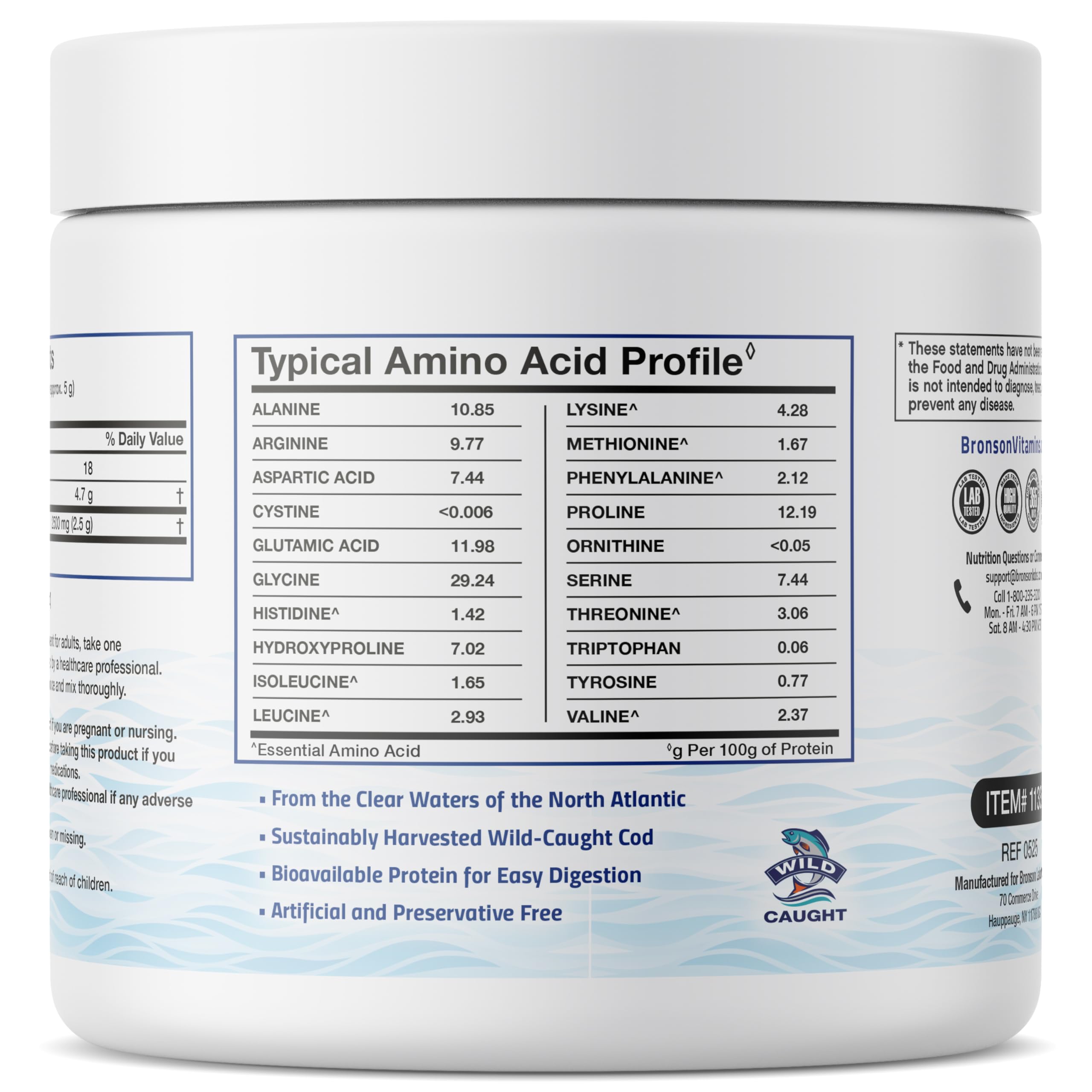 Bronson Marine Collagen Peptides Hydrolyzed Protein Powder 100% Wild Caught Nordic Cod Verified Sustainable Source for Joints Skin Hair Nails & Bones 150g (5.29oz) Bronson Au supplements