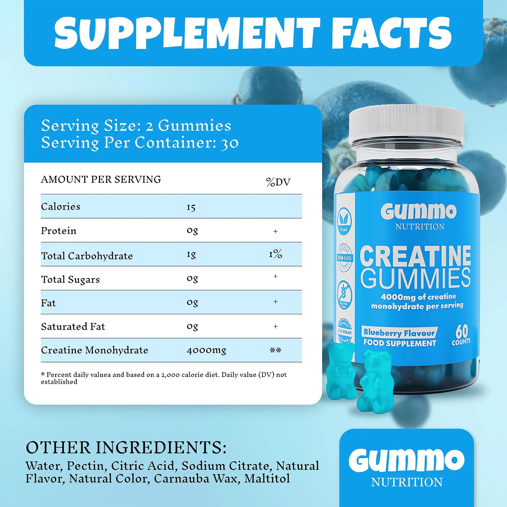 Creatine Monohydrate Gummies 4000mg for Men & Women - 60 Chewable Creatine GUMMO NUTRITION Au supplements