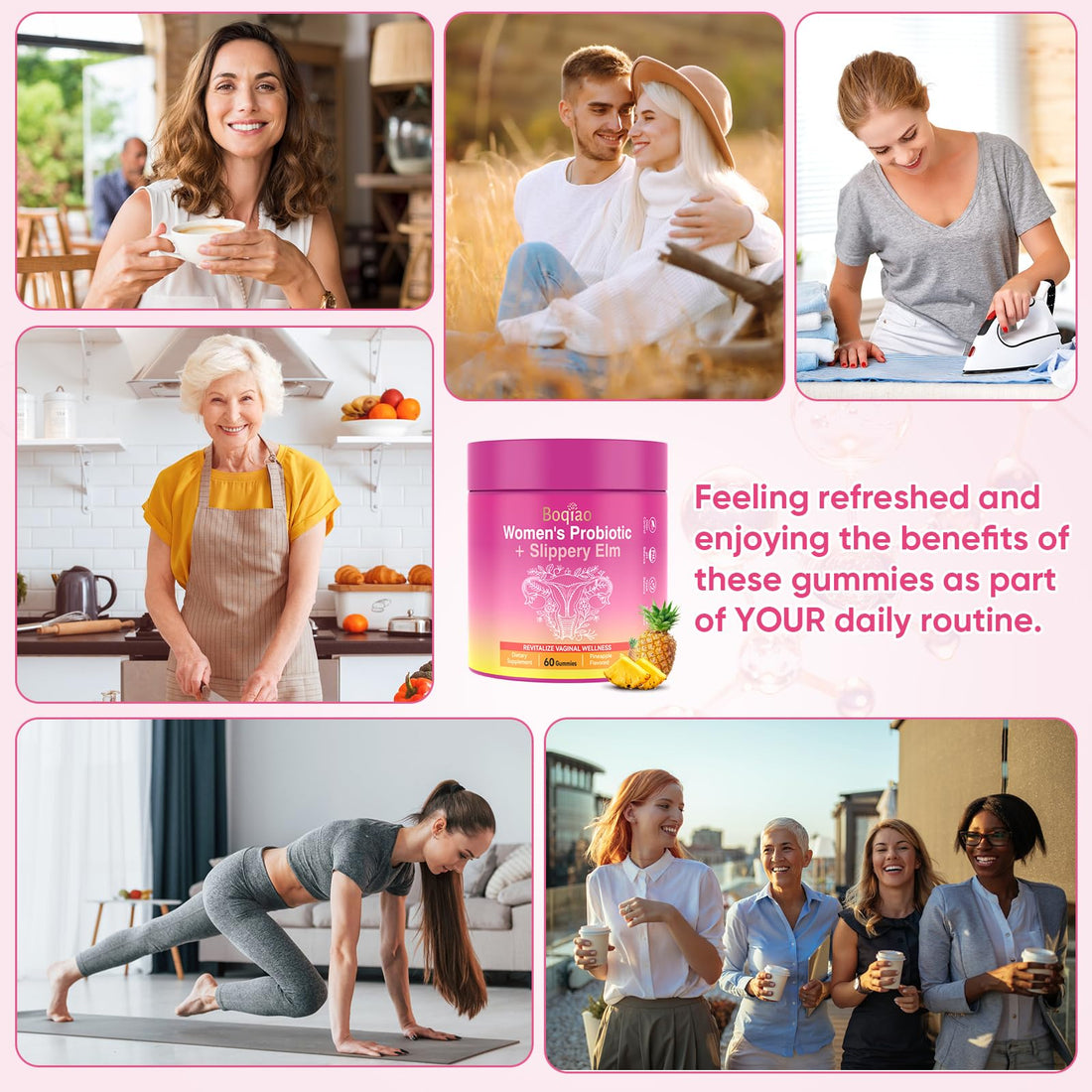 Feminine Probiotics Gummies with Slippery Elm - 60 Pineapple Gummies for Women ph Balance, Vaginal Probiotics Supports Flora, Gut Health & Immune System, Prebiotics & Lactobacillus Blend (Pineapple) Boqiao Au supplements