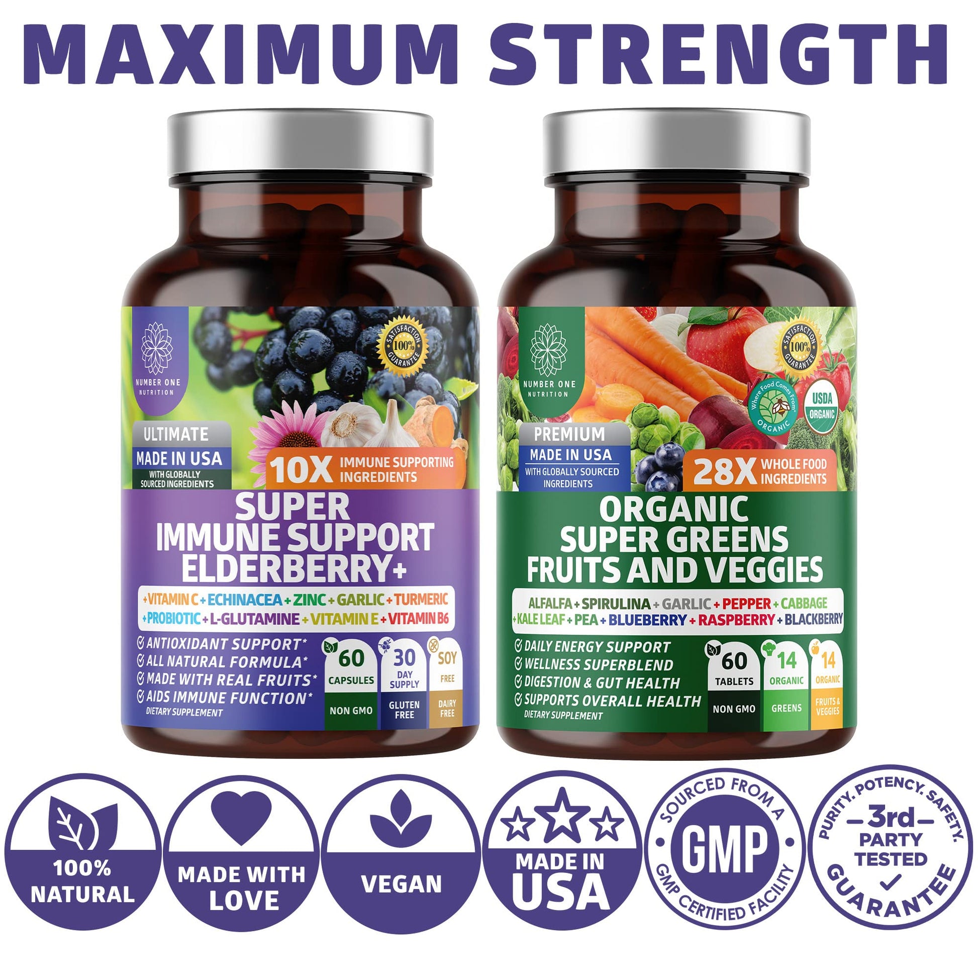 N1N Premium Organic Super Fruits & Veggies + Immune Support [38 Powerful Ingredients], Natural Super Greens Supplement with Alfalfa, Vitamins & Minerals, Zinc, Turmeric and Probiotic, 120 Caps Number One Nutrition Au supplements