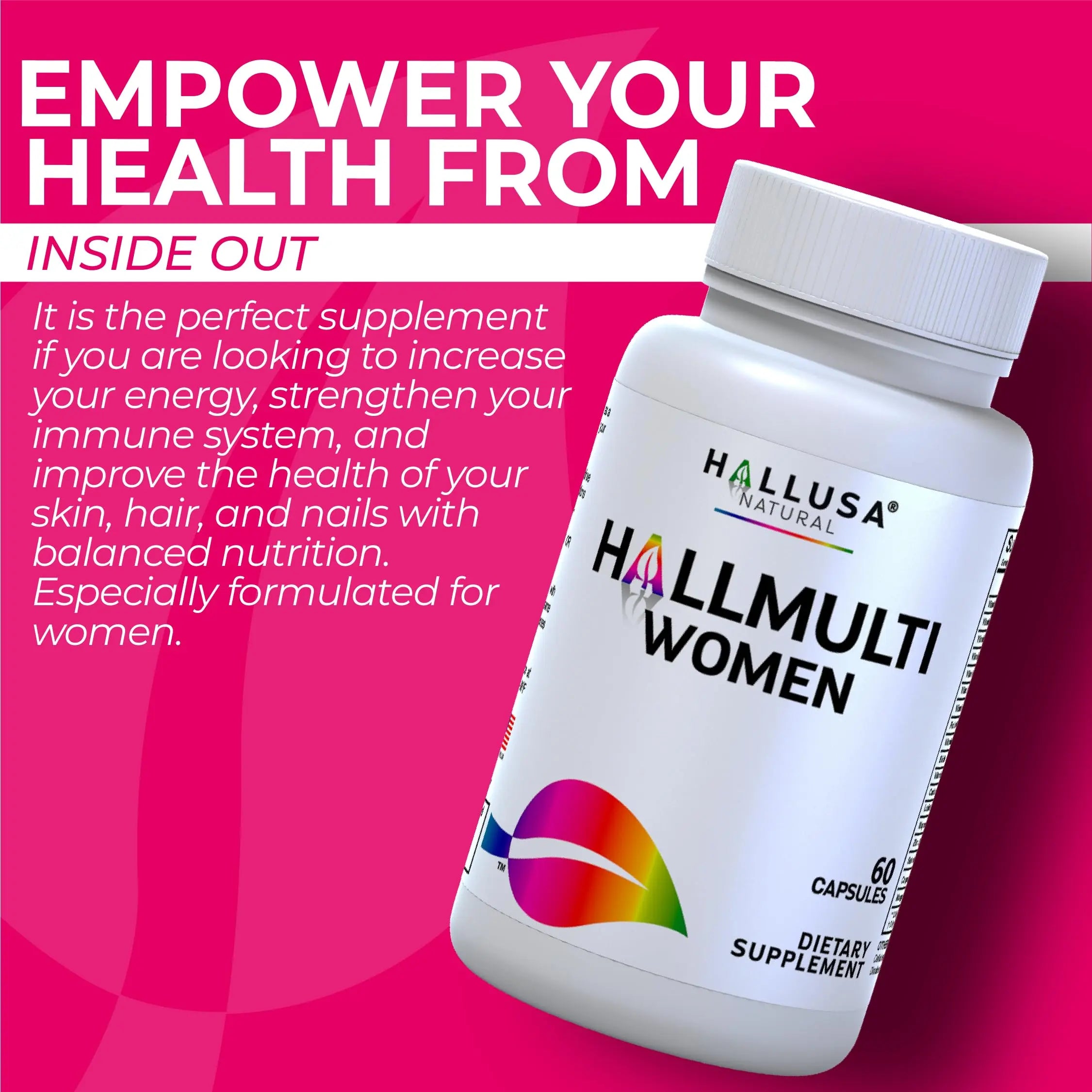 Women’s Multivitamin 18+ Vitamins & Minerals | Biotin, Folic Acid, Zinc, Calcium, Magnesium & Vitamin D | Hair, Skin & Nails Support, Energy Hallusa Natural Au supplements