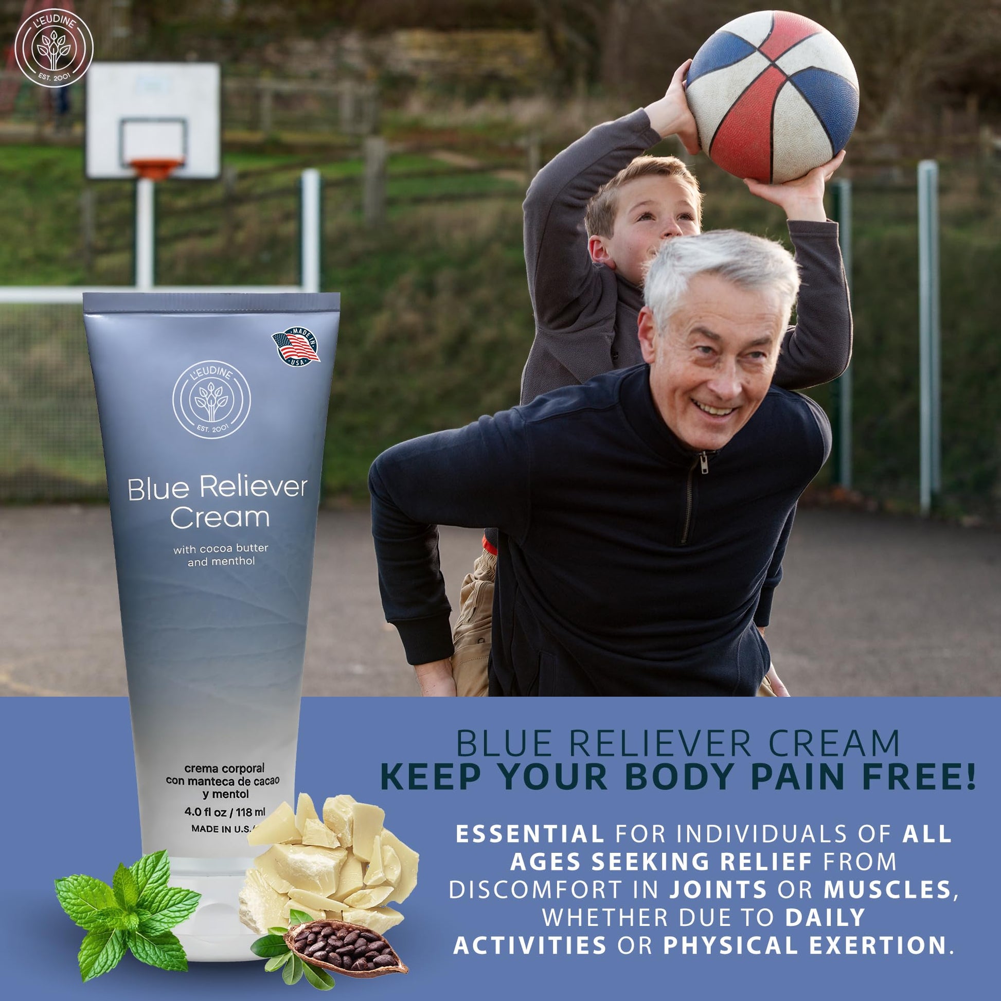 L'EUDINE Blue Reliever Cream – Joint and Muscle Therapy, Body Cream with Cocoa Butter and Menthol L'eudine Au supplements