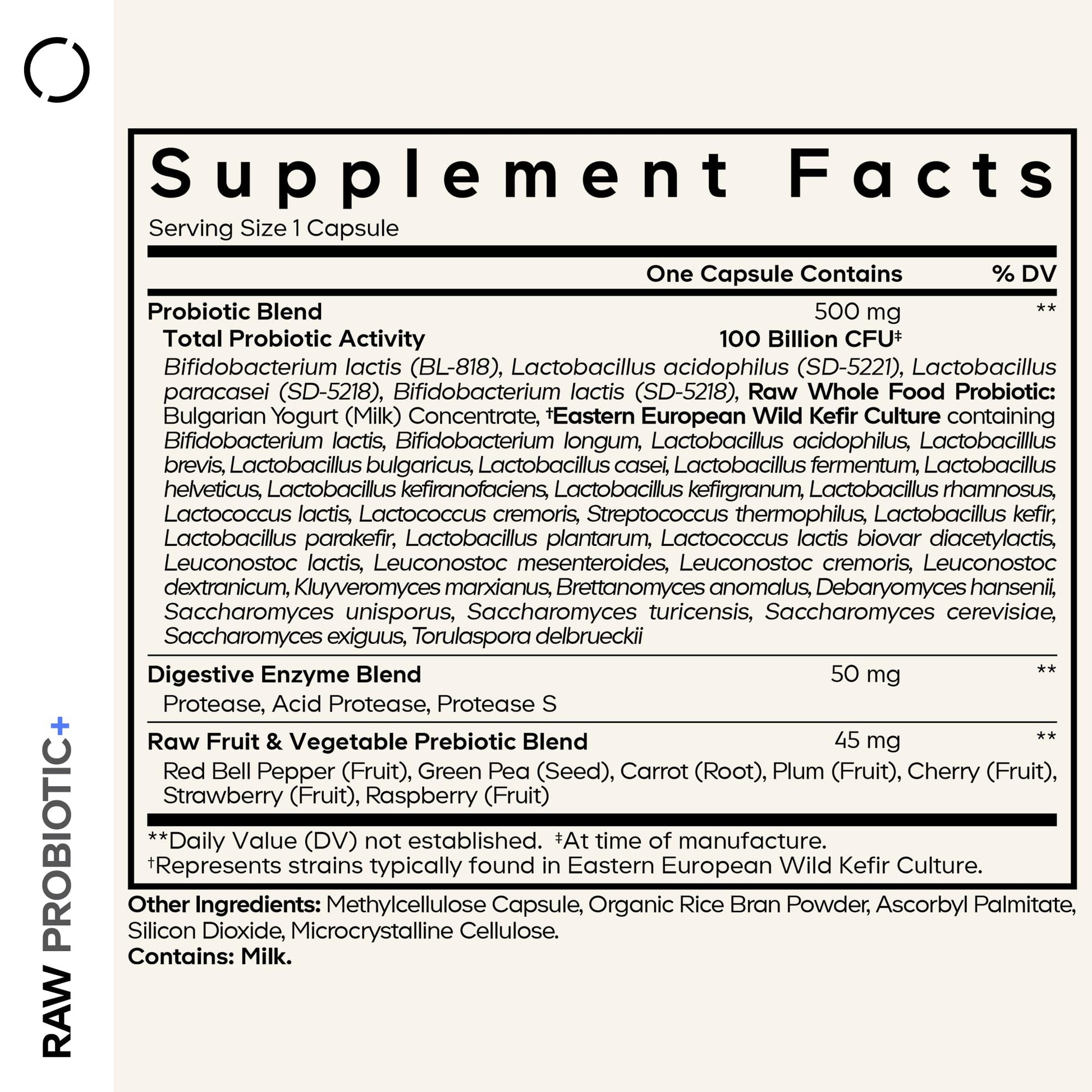 Codeage Raw Probiotic+ Supplement - 34 Probiotic Strains, 100 Billion CFUs, Raw Whole Food Probiotics, Digestive Enzymes, Raw Fruits & Veggies Prebiotics - Wild Kefir Culture - Non-GMO - 30 Capsules Codeage Au supplements