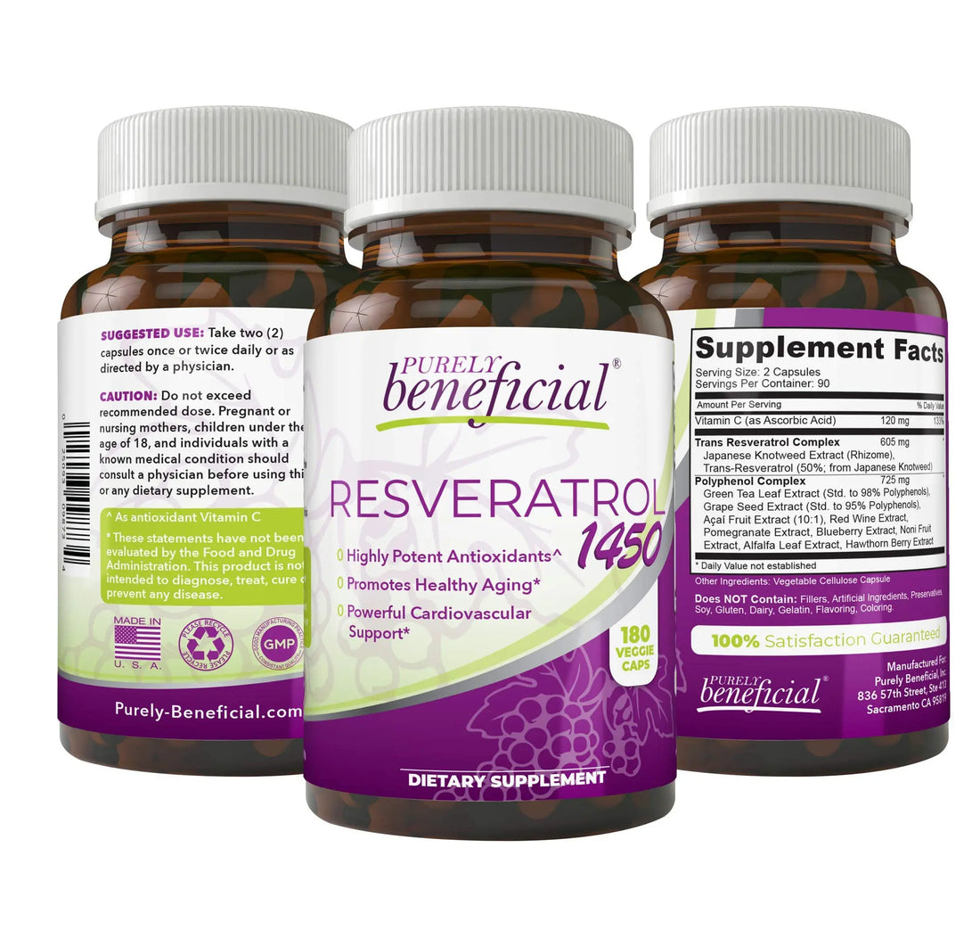 PURELY beneficial RESVERATROL1450-90day Supply, 1450mg per Serving of Potent Antioxidants PURELY beneficial Au supplements