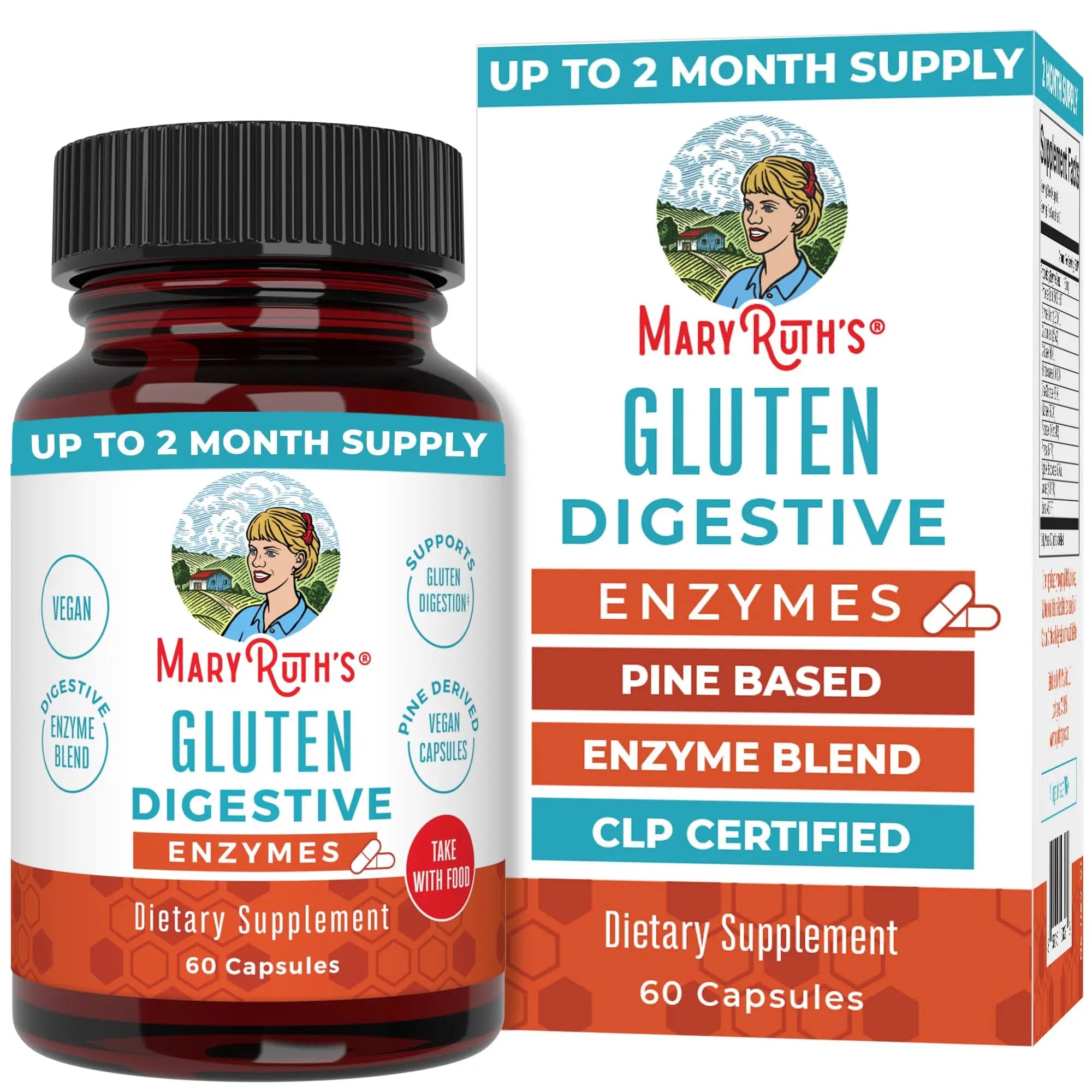 MaryRuth’s Gluten Digestive Enzymes | Up to 2 Month Supply | Proprietary Enzyme Blend | Vegan Pine-Based Capsules | Non-GMO | 60 Count MARYRUTH'S Au supplements