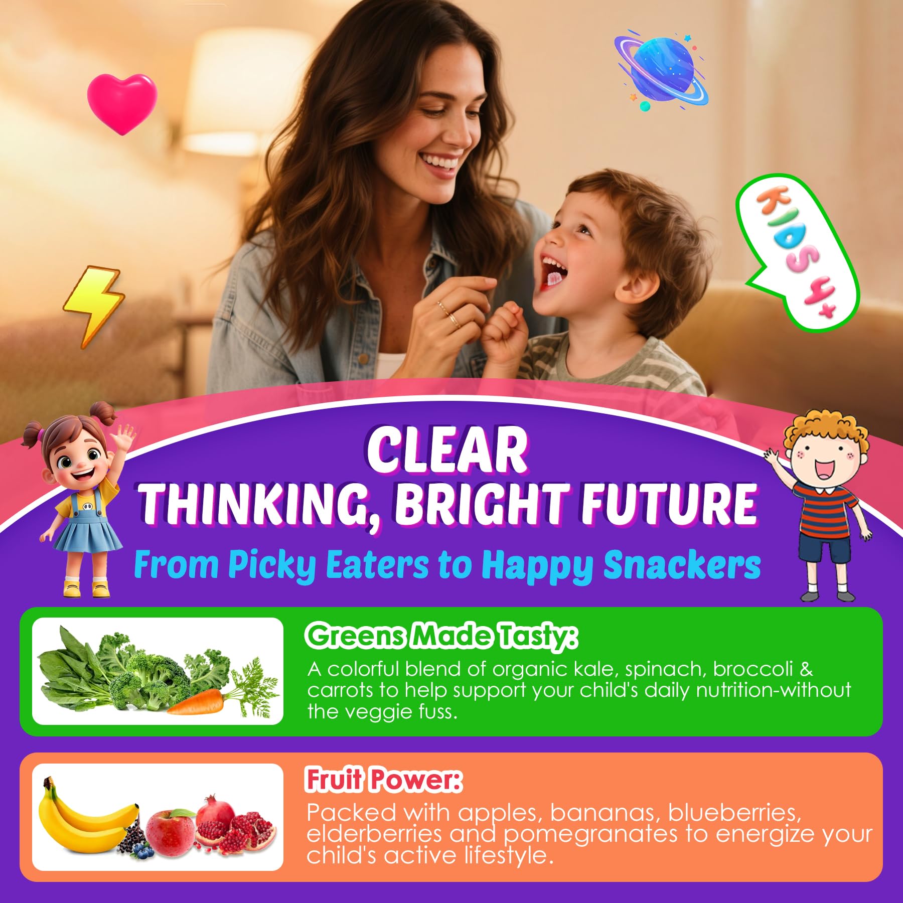 Kids Brain Gummies with Lion's Mane Mushroom, Methyl B6, B9, B12, Supper Greens, Lutein, Brain Booster Supplement for Focus & Attention, Cognitive Function, Vision & Energy, Sugar Free, Vegan 2 Pack Nextdia Au supplements