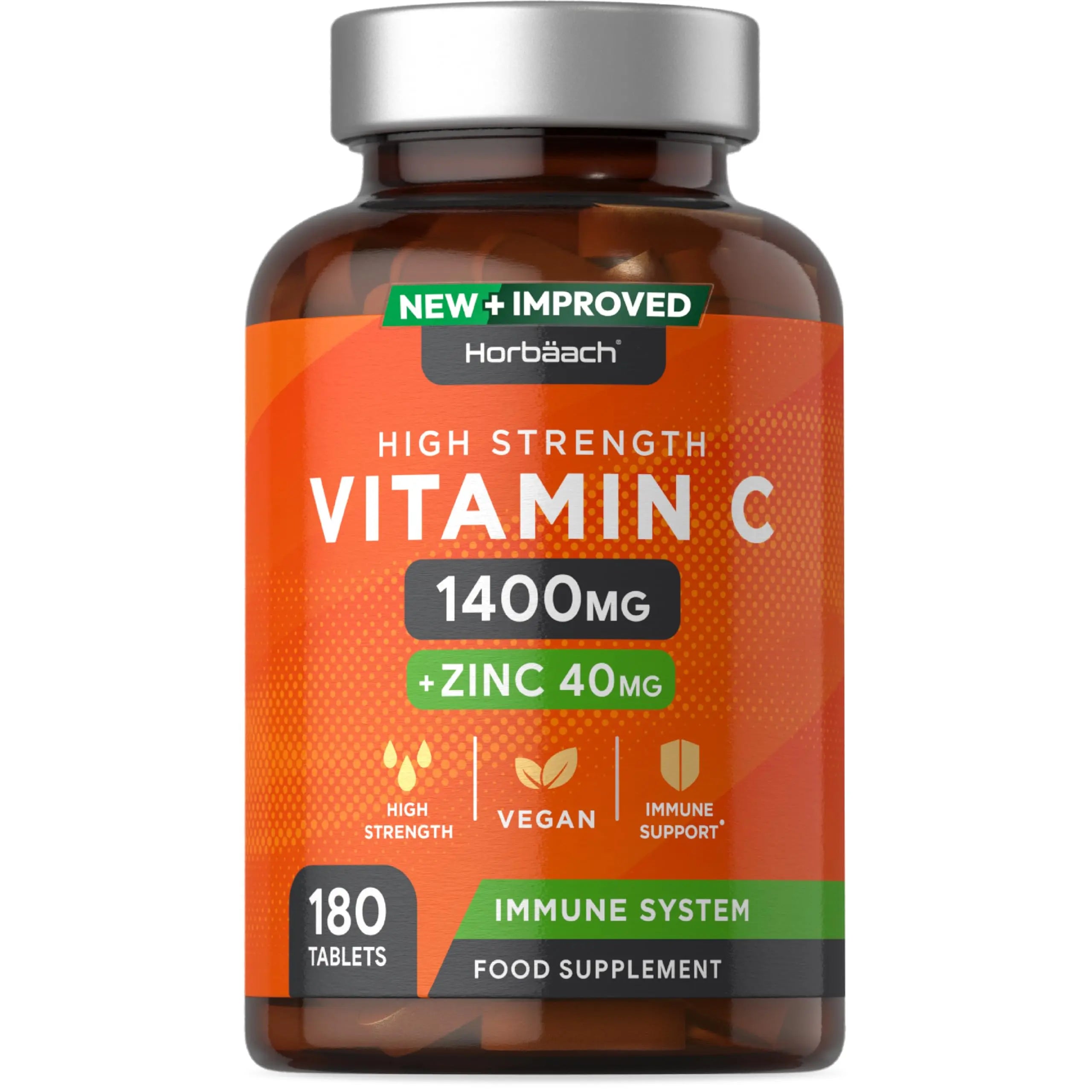 Vitamin C and Zinc | 180 Vegan Tablets | High Strength Vitamin C 1400mg and Zinc 40mg Horbäach Au supplements