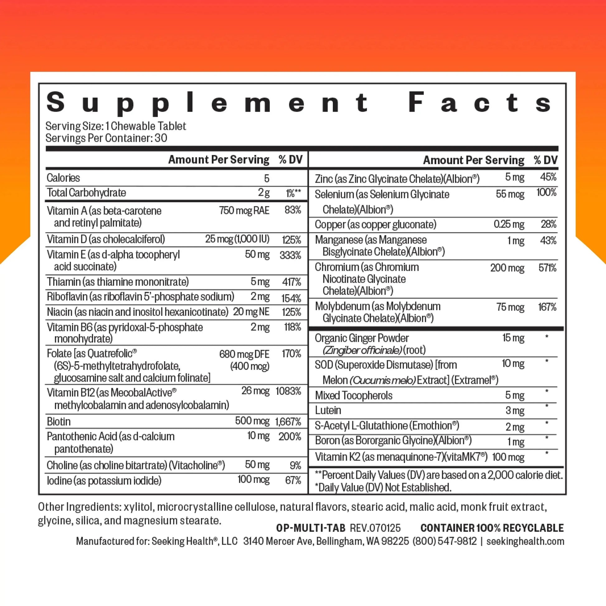 Seeking Health Optimal Multivitamin Chewable - Immune Support Supplement with L-5-MTHF, Vitamin B12 & Vitamin D3 - Multivitamin with Antioxidant Ingredients Seeking Health Au supplements