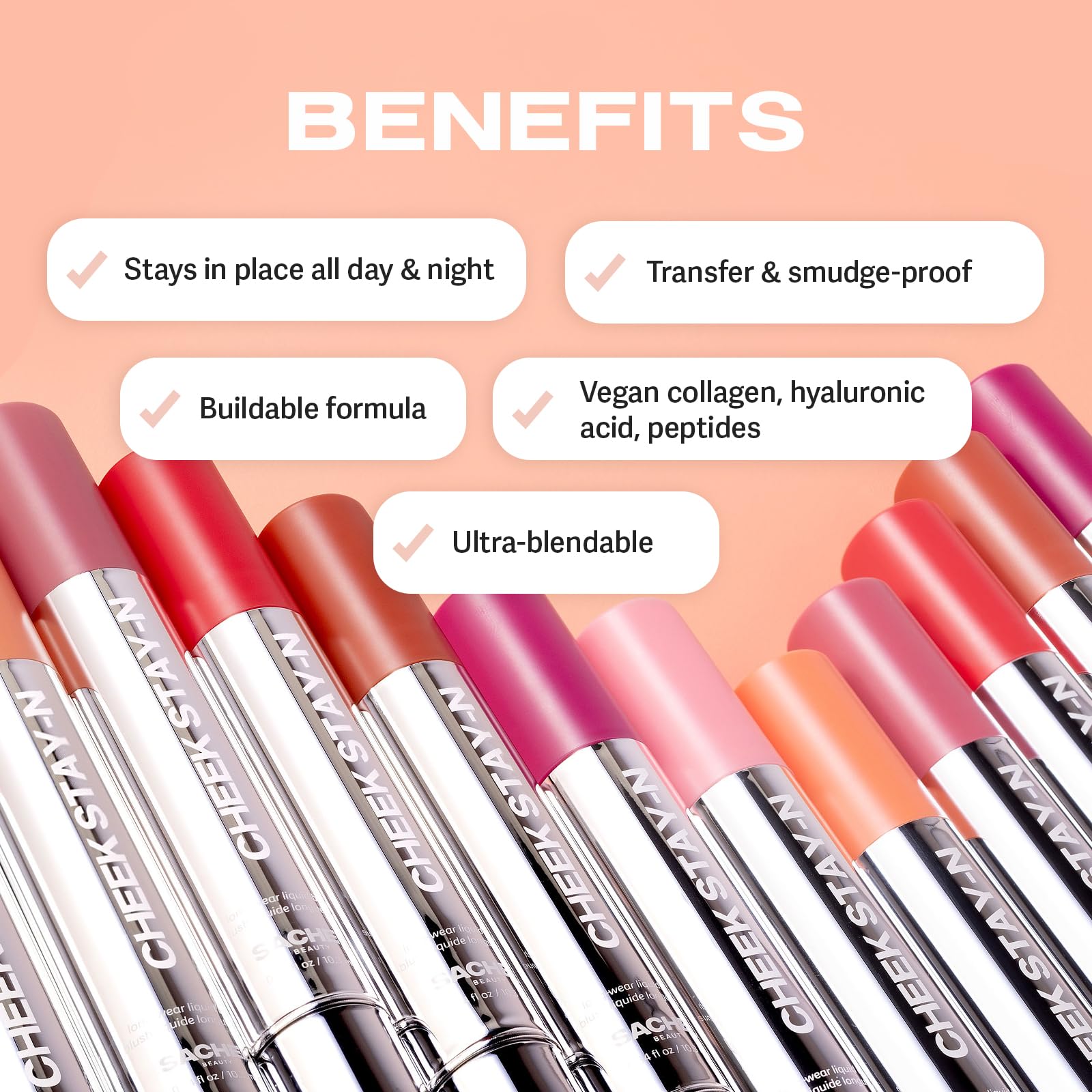 Sacheu Cheek STAY-N Liquid Blush for Cheeks — High Pigment, Buildable, Lightweight Cream Blush for Dewy & Radiant Flushed Cheeks — Long-lasting & Cruelty Free, I'm Playful Sacheu Au supplements