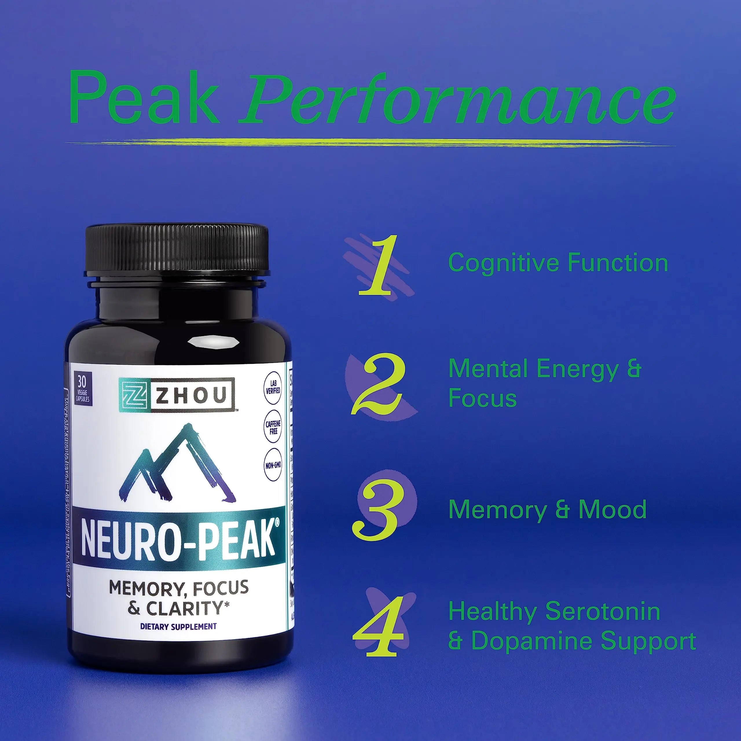 Zhou Neuro Peak Brain Support Supplement | Memory, Focus & Clarity Formula | DMAE ZhouNutrition Au supplements