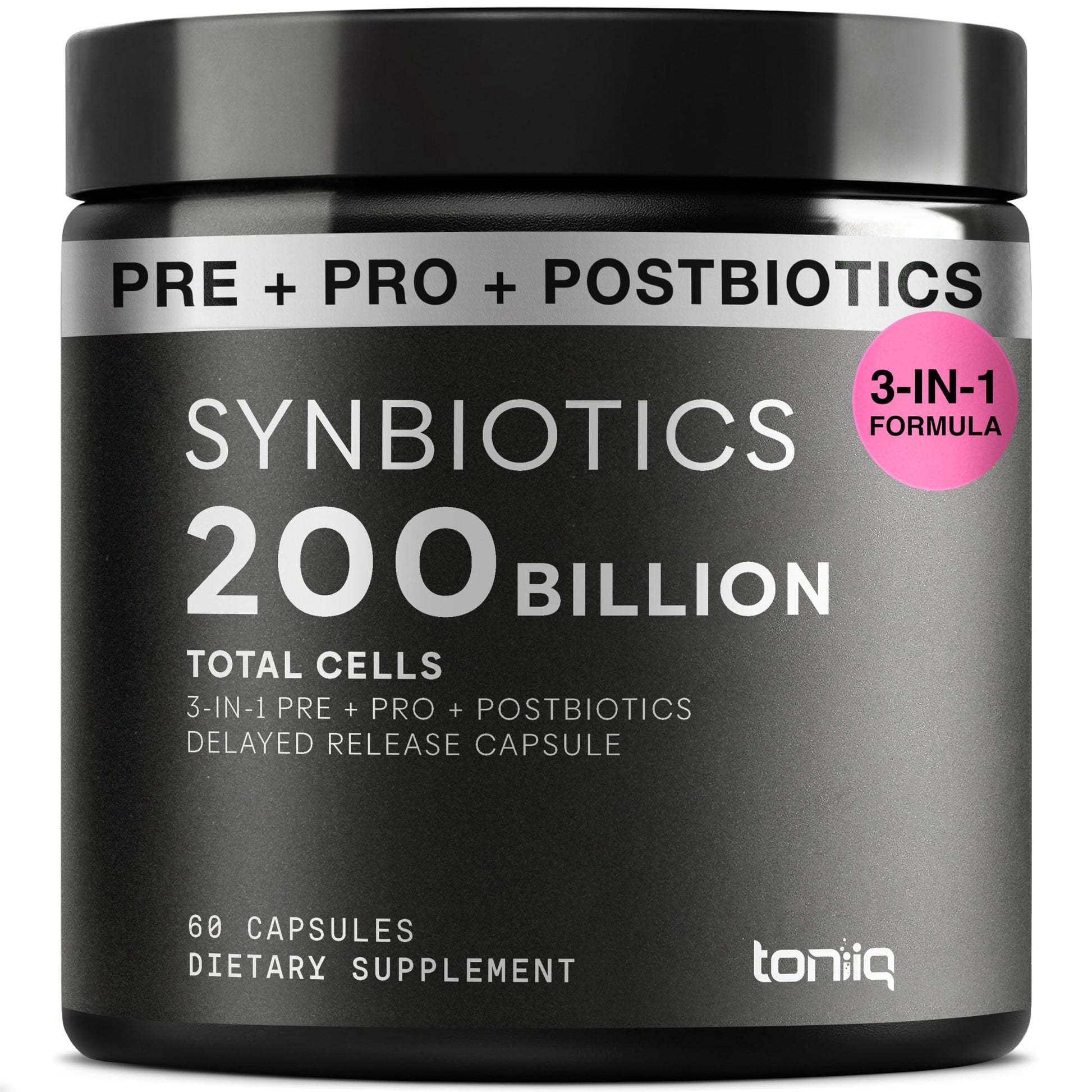 Toniiq Prebiotics and Probiotics – 200B TFU with Postbiotics IMMUSE® & ButyraGen® – 30 Strains – Shelf-Stable Synbiotic Formula – Third-Party Tested – 60 Capsules Toniiq Au supplements