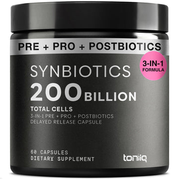 Toniiq Prebiotics and Probiotics – 200B TFU with Postbiotics IMMUSE® & ButyraGen® – 30 Strains – Shelf-Stable Synbiotic Formula – Third-Party Tested – 60 Capsules Toniiq Au supplements