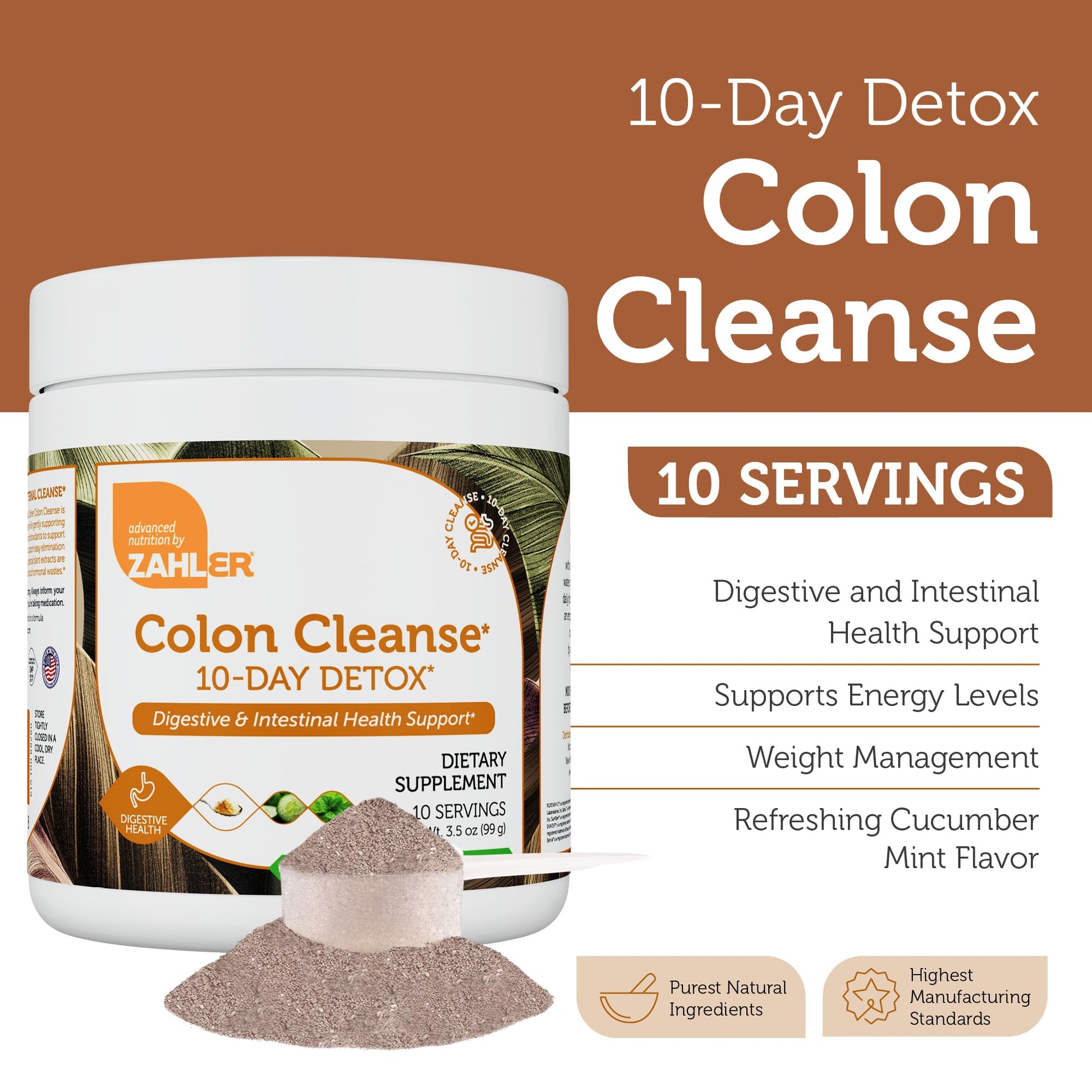 Zahler Colon Cleanse 10-Day Detox Cleanse - Cucumber Mint Flavor - Herbal Digestive Wellness - Colon Cleanser & Detox for Bowel Movement, Body Detox, Digestion Aid for Women and Men - 3.5 oz Jar Zahler Au supplements