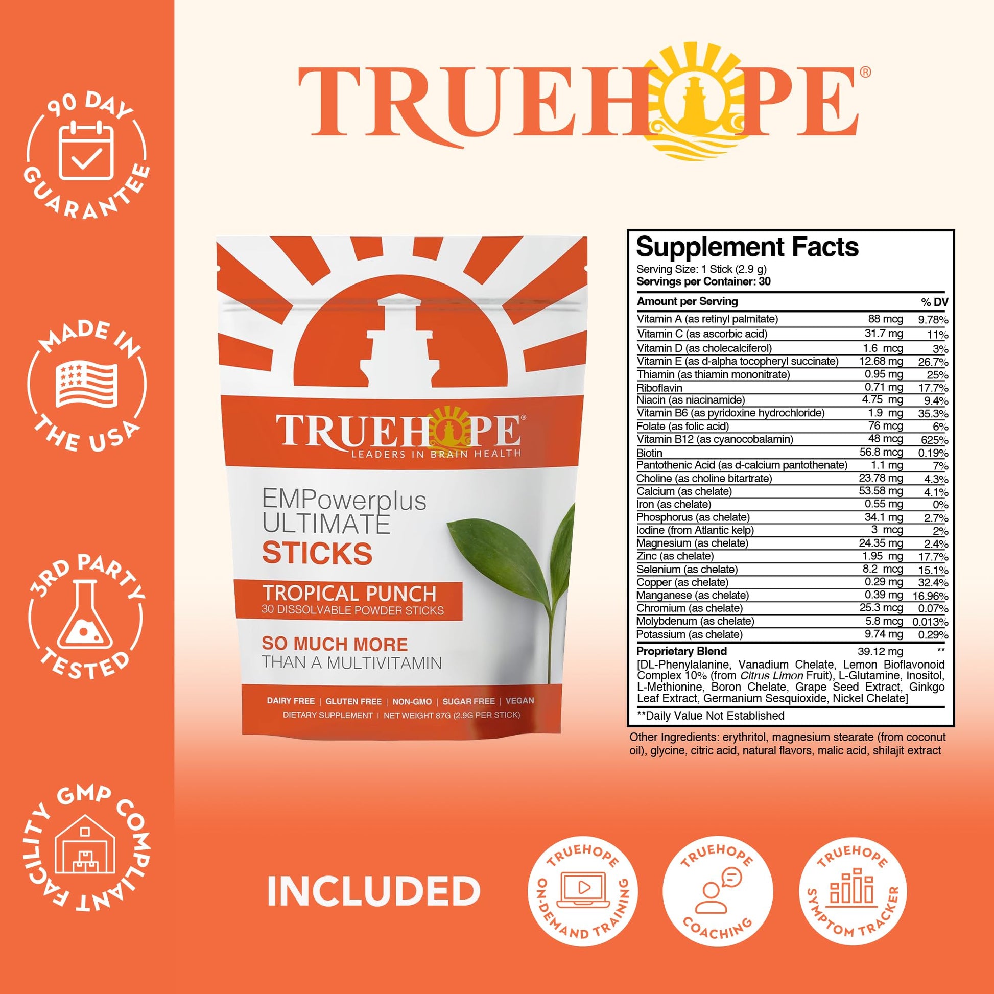 Truehope Multivitamin Nootropic Pouches with Inositol - Once-Per-Day EMPowerplus Ultimate Sticks - 30 Count (Tropical) Truehope Au supplements