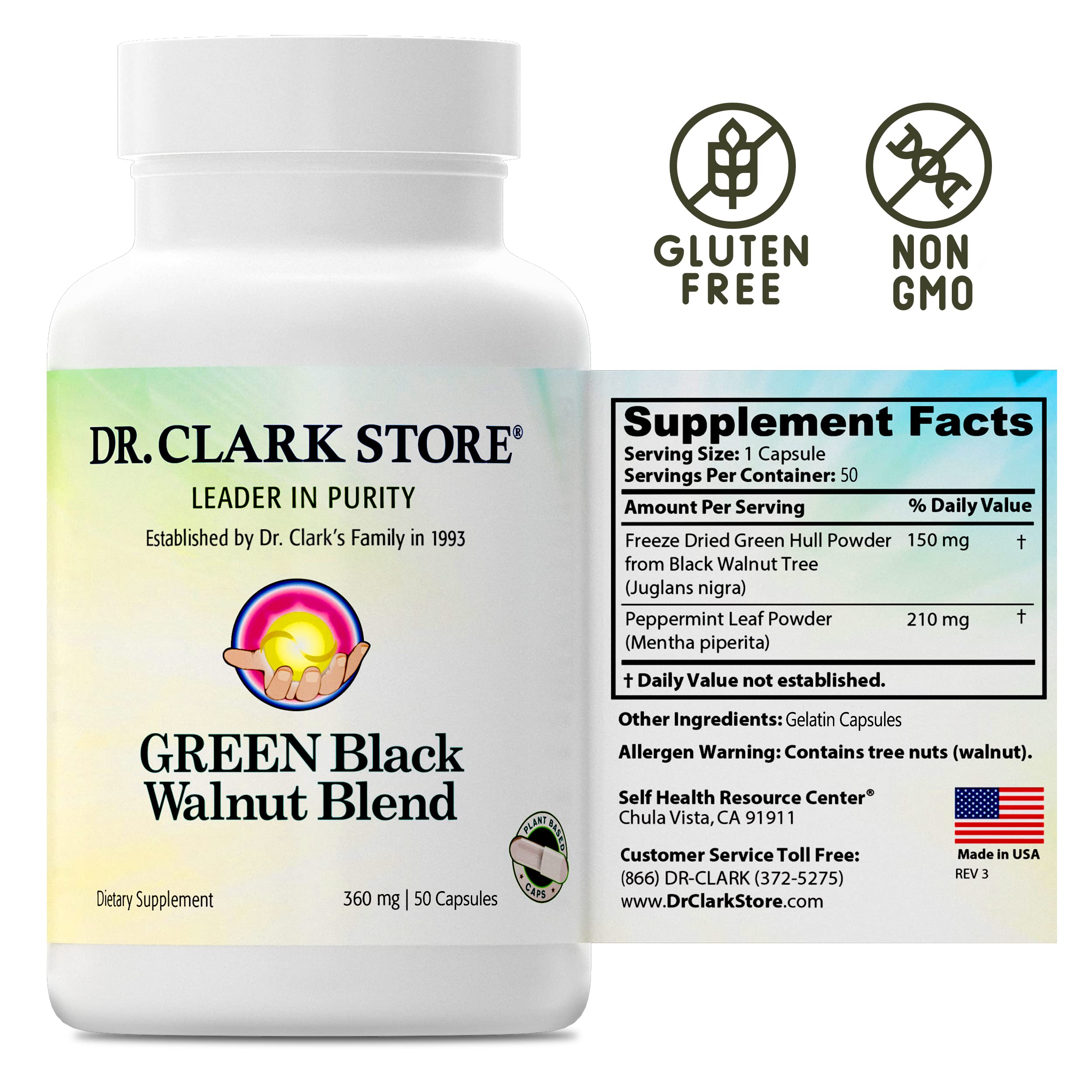 Dr Clark Green Black Walnut Blend - Freeze Dried Hull Dietary Supplement, Extra Strength Formula from All Natural Walnuts, Supports Healthy Intestinal Environment, 360mg, 50 Gelatin Capsules Dr Clark Store Au supplements