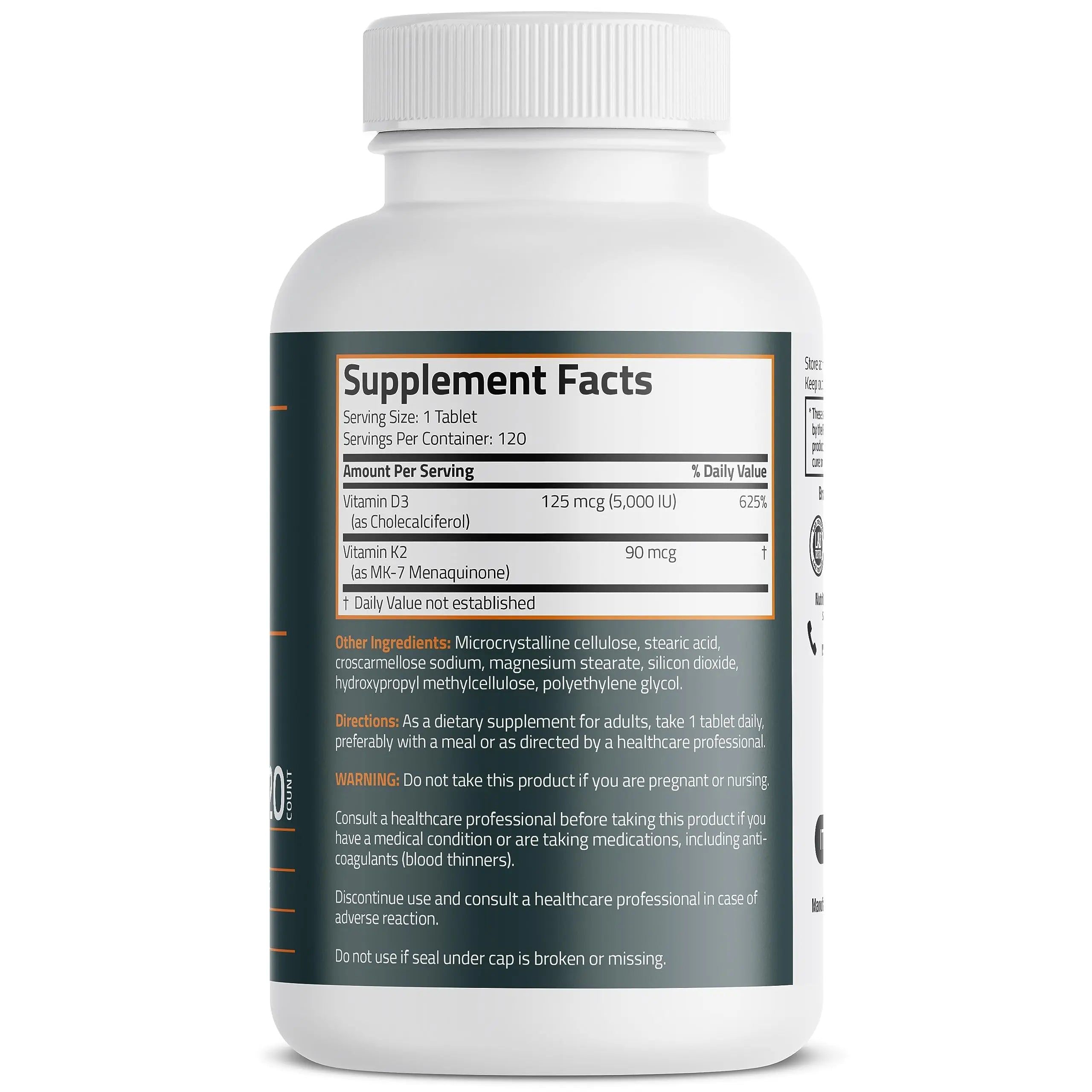 Bronson Basics Vitamin K2 D3 (MK7) Supplement Non-GMO Formula 5000IU (125 mcg) Bronson Au supplements