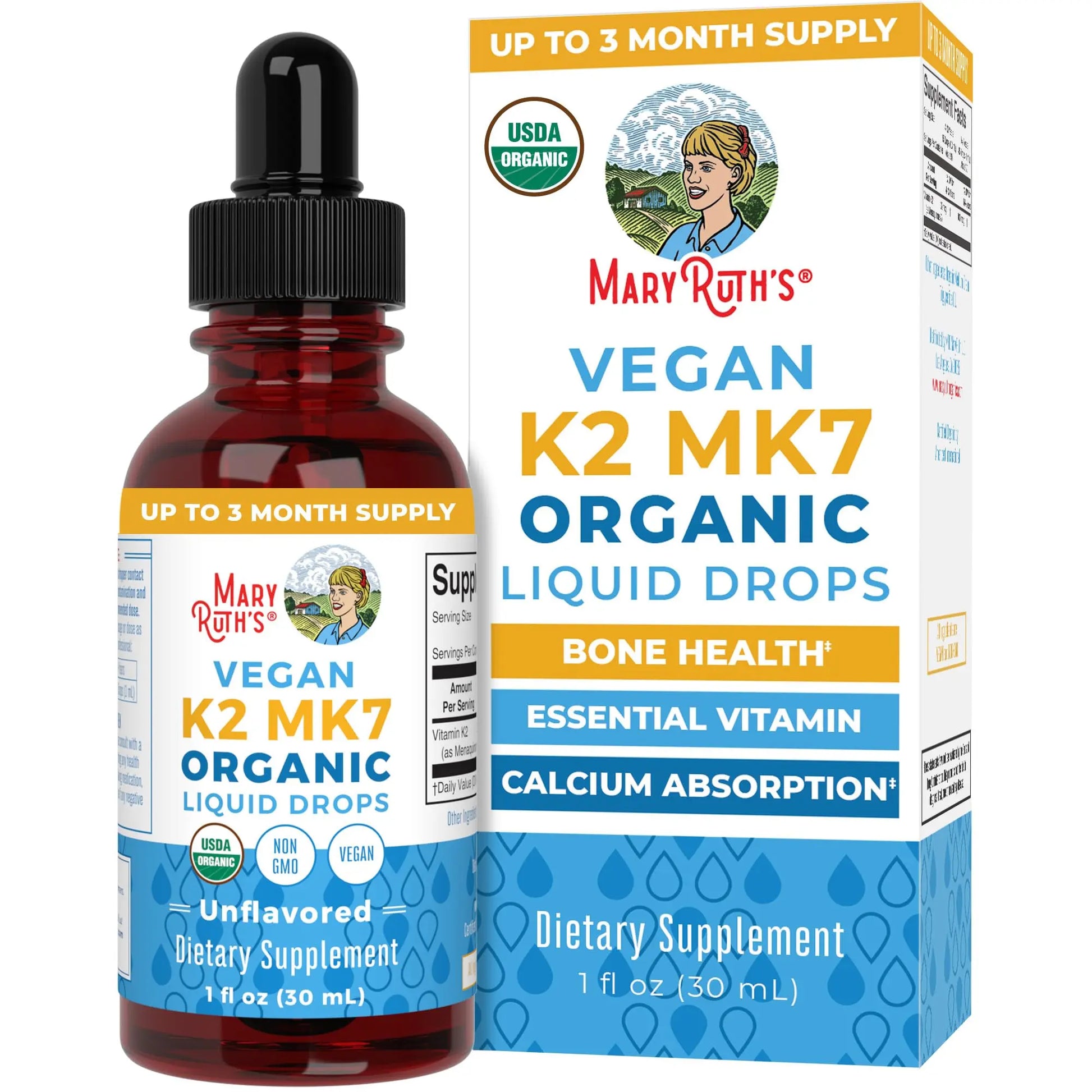 MaryRuth’s USDA Organic Vitamin K2 MK7 Liquid Drops for Adults & Kids | Sourced from Natto | Menaquinone- 7 | Vegan K2 Vitamin for Bone Health & Calcium Absorption | 1oz | Up to 90 Servings MARYRUTH'S Au supplements