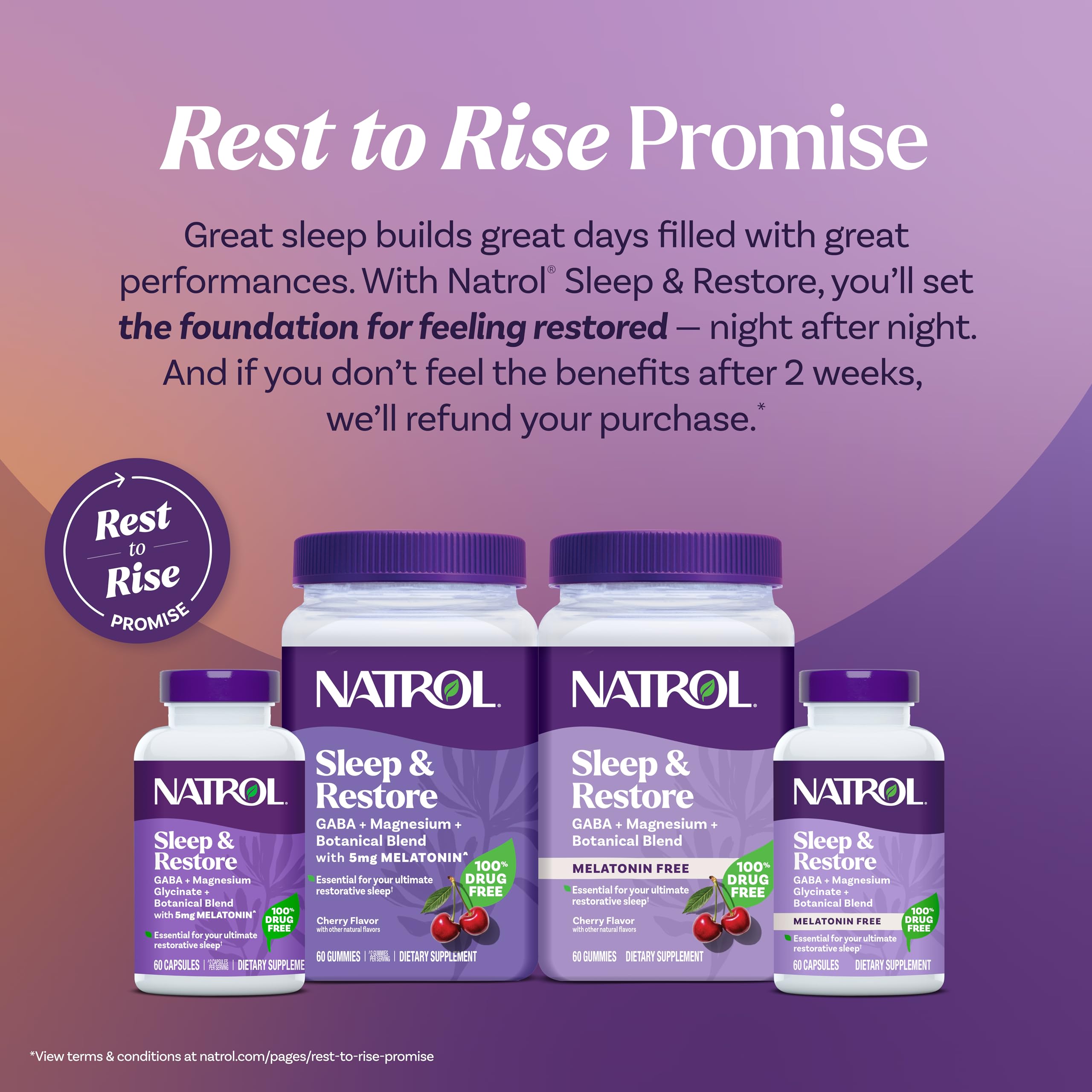 Natrol Sleep + Restore Magnesium Glycinate Blend Gummies with Melatonin 5mg - Calm Magnesium with GABA, Botanical Blend, Cherry Flavor, 60 Gummies Natrol Au supplements