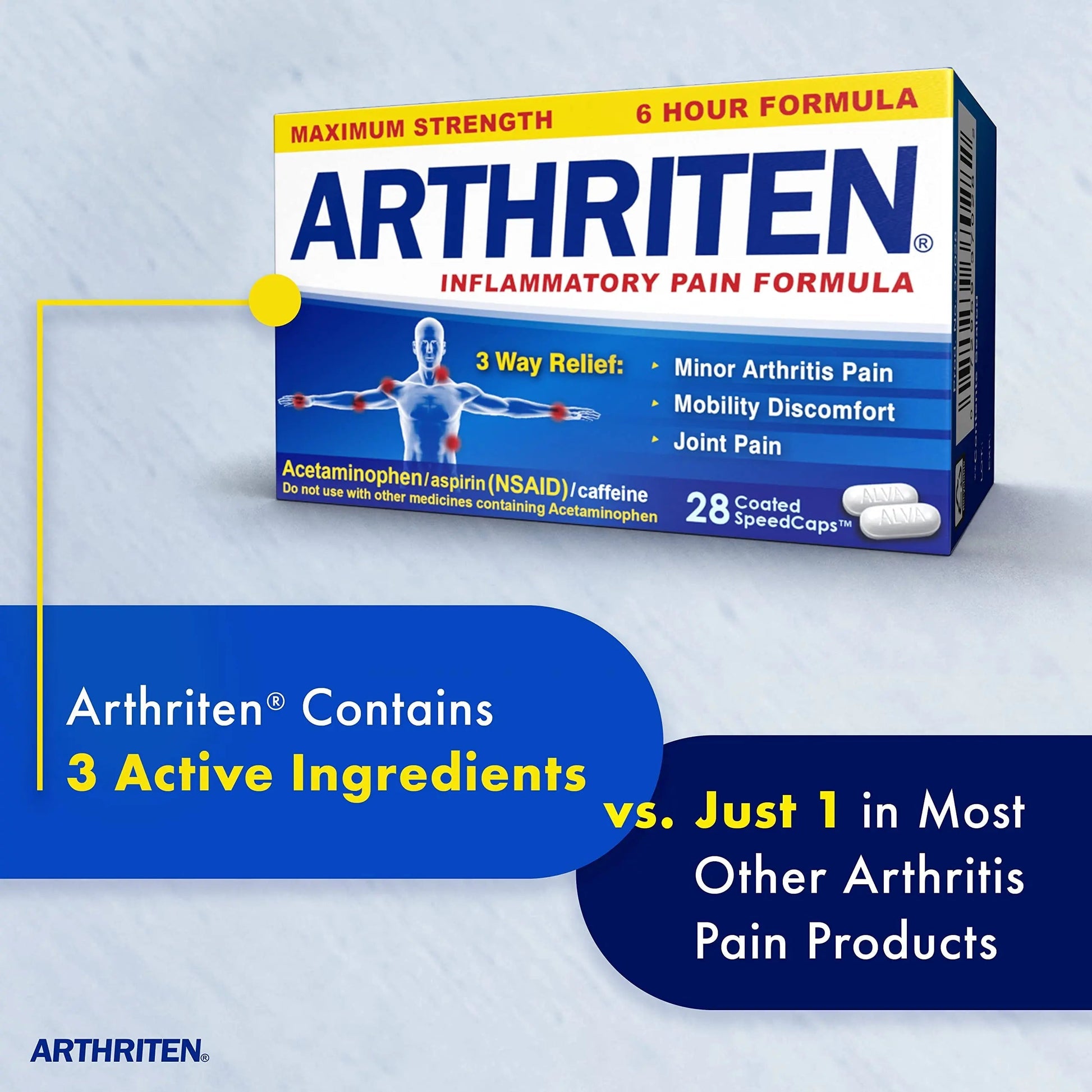 Arthriten Inflammatory Pain Formula Caplets with 3 Active Ingredients: Aspirin, Acetaminophen & Caffeine, White, 28 Count (Pack of 1) Arthriten Au supplements