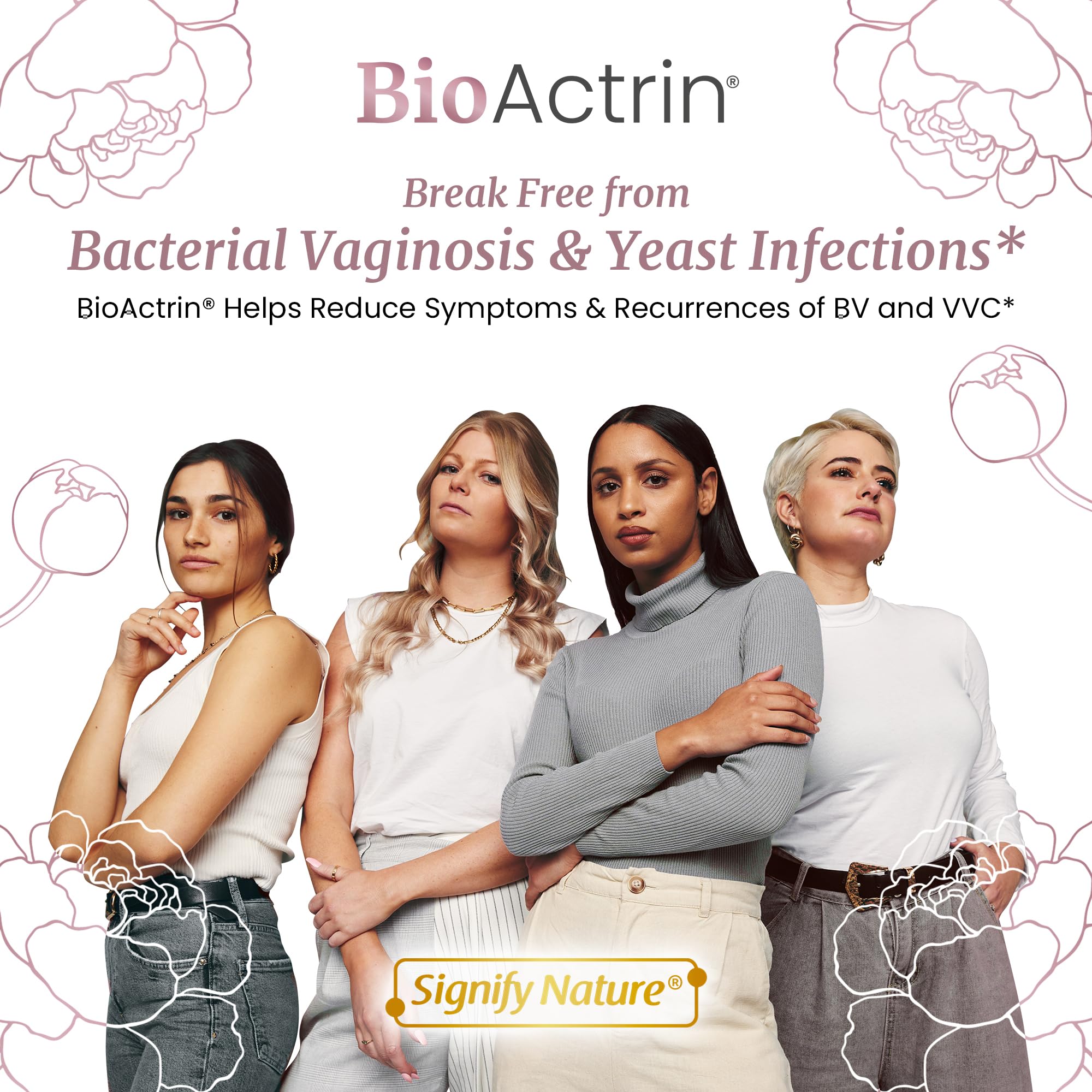 SIGNIFY NATURE Bioactrin Vaginal Probiotics for Women - Bacterial Vaginosis & Yeast Infection Treatment - BV Probiotic - pH Vaginitis Support-28 Pills SIGNIFY NATURE Au supplements