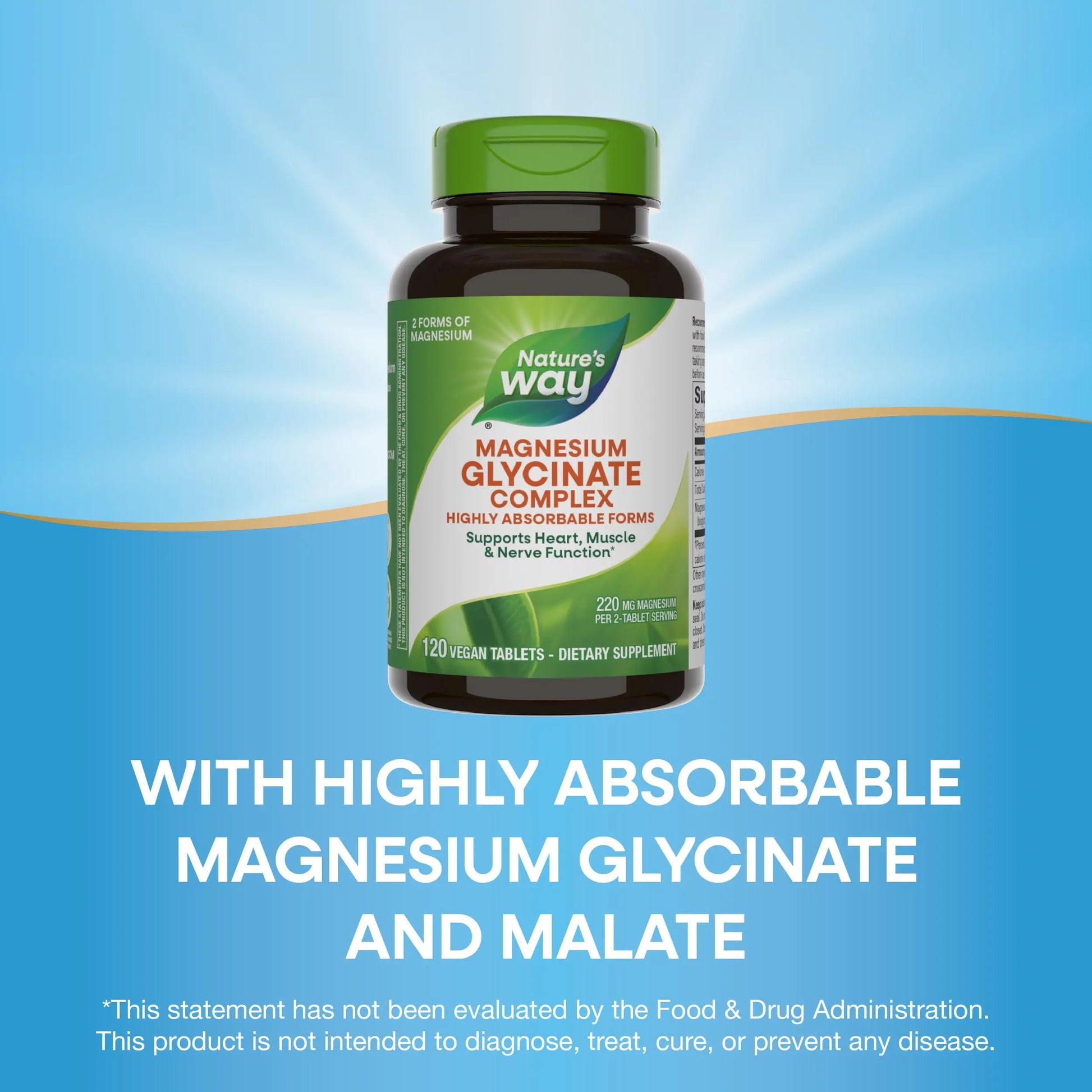 Nature's Way Magnesium Glycinate Complex, Supports Heart, Muscle, Nerve Function*, Highly Absorbable, 220 mg per 2-Tablet Serving, No Gluten, Vegan, 120 Tablets Nature's Way Au supplements