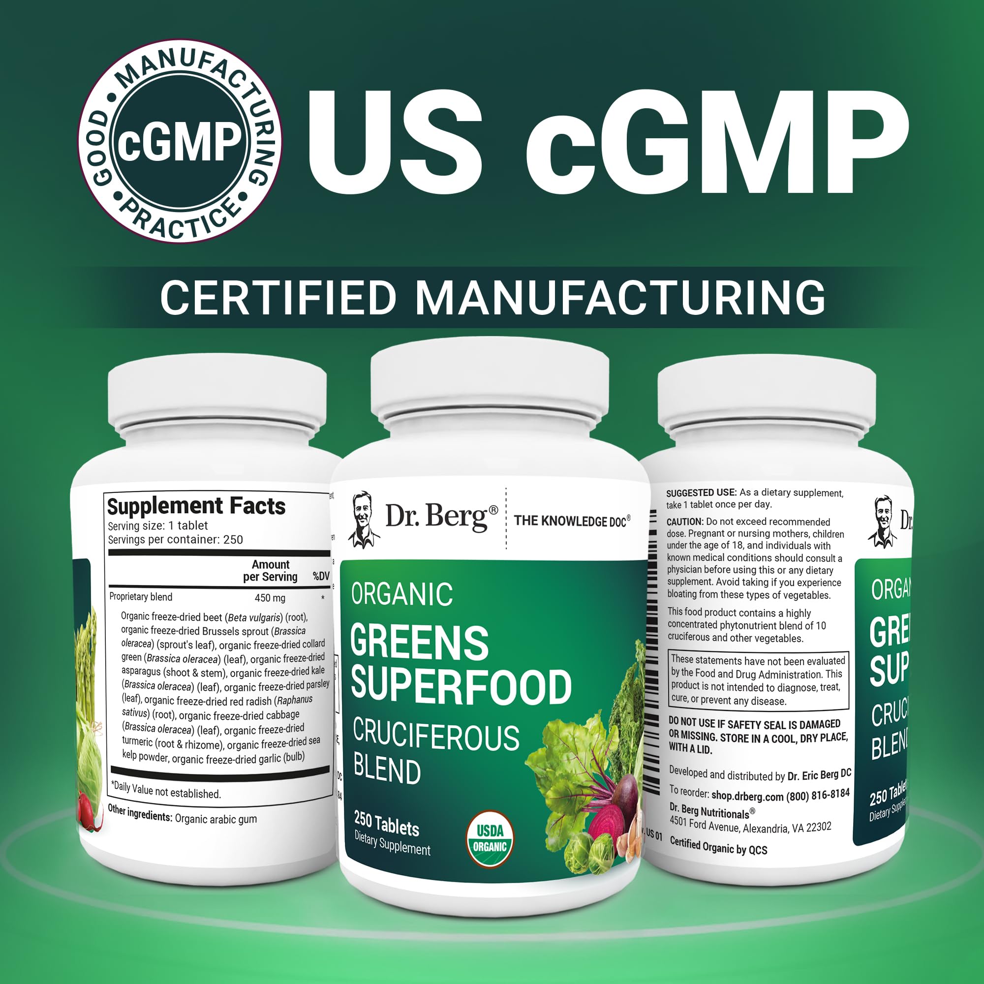 Dr. Berg's Greens Superfood Cruciferous Vegetable Tablets - Vegetable Supplements for Adults w/ 11 Phytonutrient Super Greens Tablets - Energy, Immune System & Liver Veggie Tablets - 250 Tablets Dr. Berg Nutritionals Au supplements