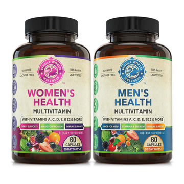 Womens Daily Multivitamins & Mens Daily Multivitamins Bundle (One Bottle Each) - Supports Holistic Wellness, Including Energy & Focus. Multivitamin & Multimineral Blend. Made in The USA. WHOLE WORLD WELLNESS Au supplements