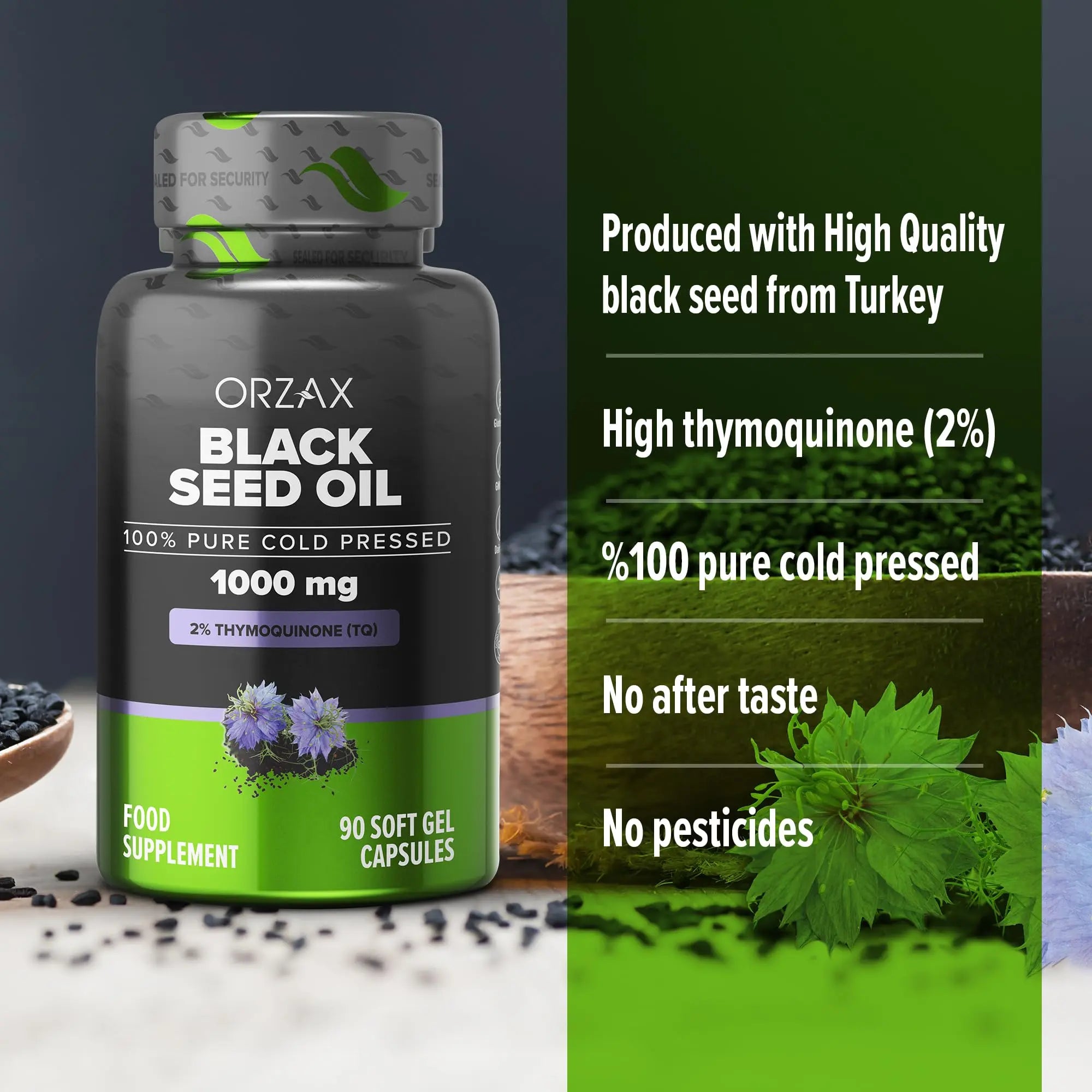 ORZAX Black Seed Oil Organic Cold Pressed Capsules with 2% Thymoquinone ORZAX Au supplements