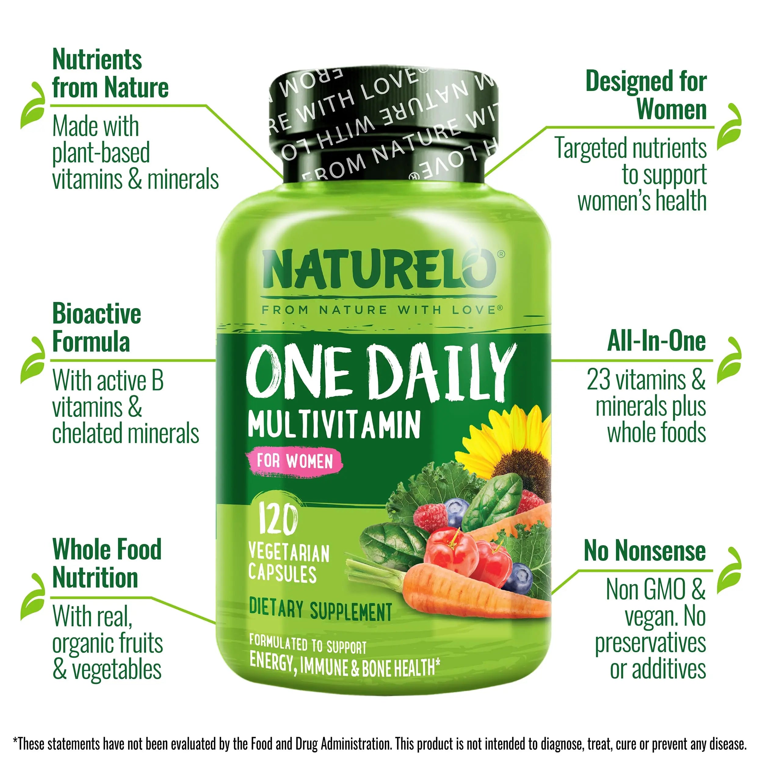 NATURELO One Daily Multivitamin for Women w/Vitamin B12, 120 Ct, Energy Support, Whole Food Daily Women Multivitamin Supplement, Nourish Hair/Skin/Nail, Non-GMO NATURELO Au supplements