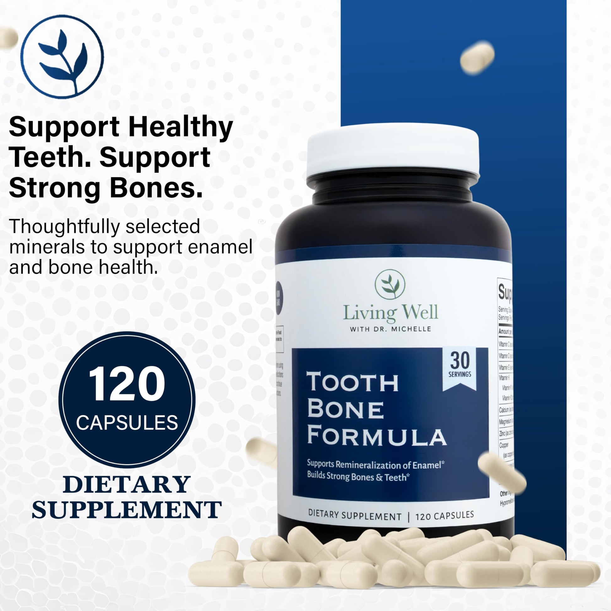 Living Well with Dr. Michelle Tooth & Bone Formula - Supplement with Calcium for Bone Strength & Tooth Enamel Support, D3 + K2, 120 Capsules, Non-GMO, Gluten-Free Living Well with Dr. Michelle Au supplements